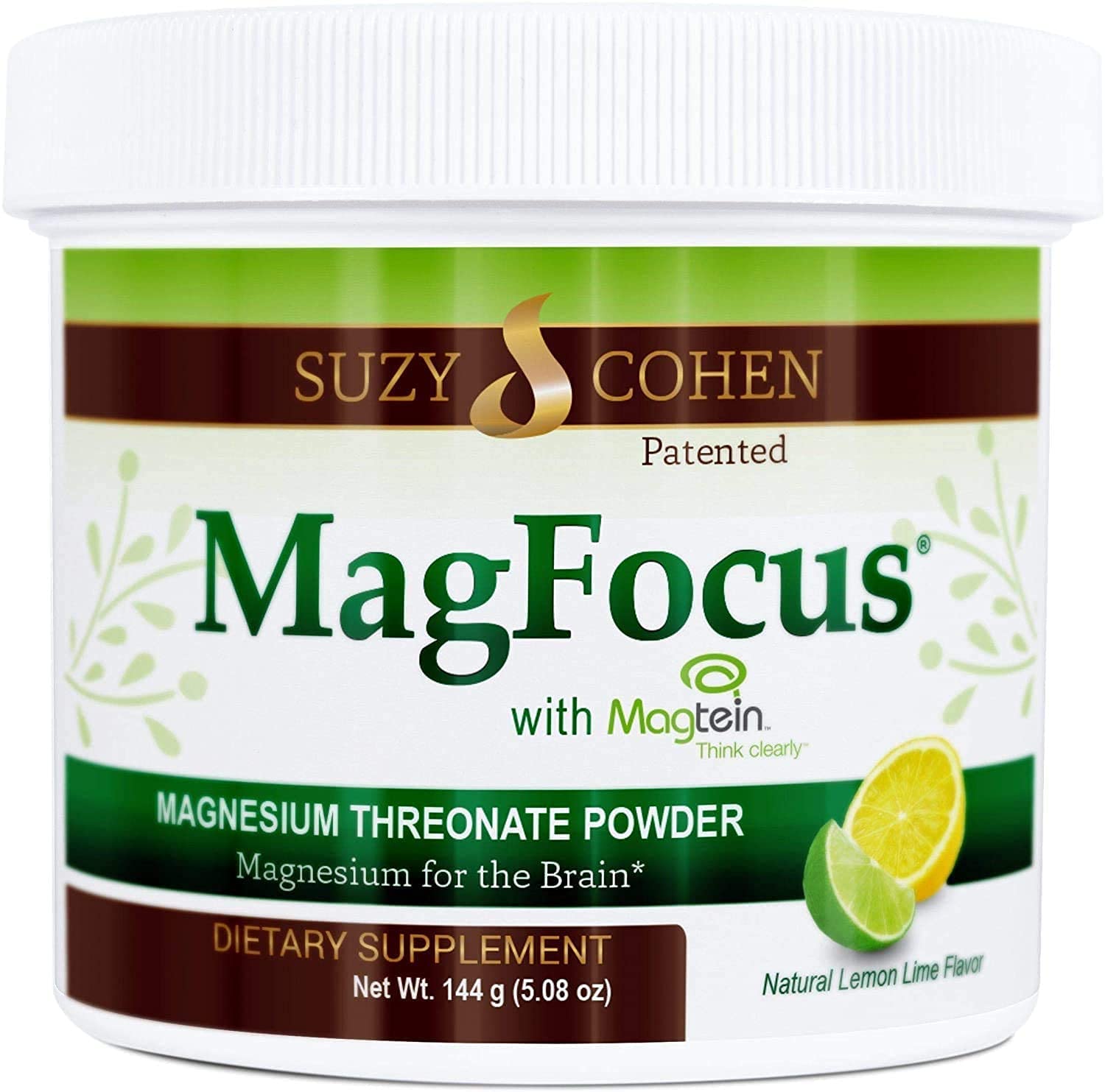 Suzy Cohen MagFocus Magnesium Threonate Powder Dietary Supplement 200mg, Healthy Nerve, Support Cognition, Energy, Bone Health, Stevia, Lemon Flavor, 60 Servings