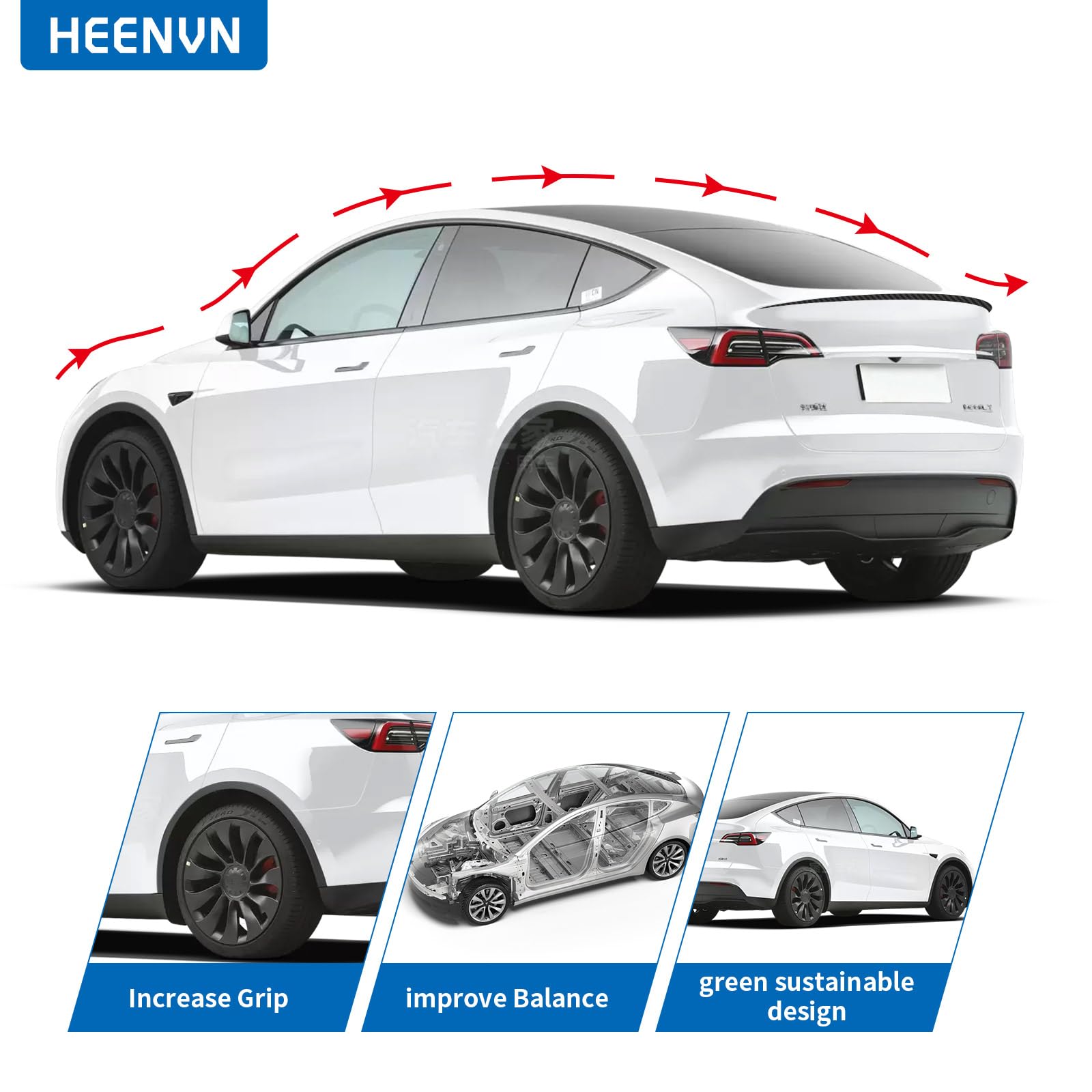 HEENVN Fit for Tesla Model Y/3 Spoiler Rear Wing 2020-2024 Rear Trunk Lip,【Matte Black】 Version Sporty Appearance Tesla Model Y Accessories Trunk Spoiler