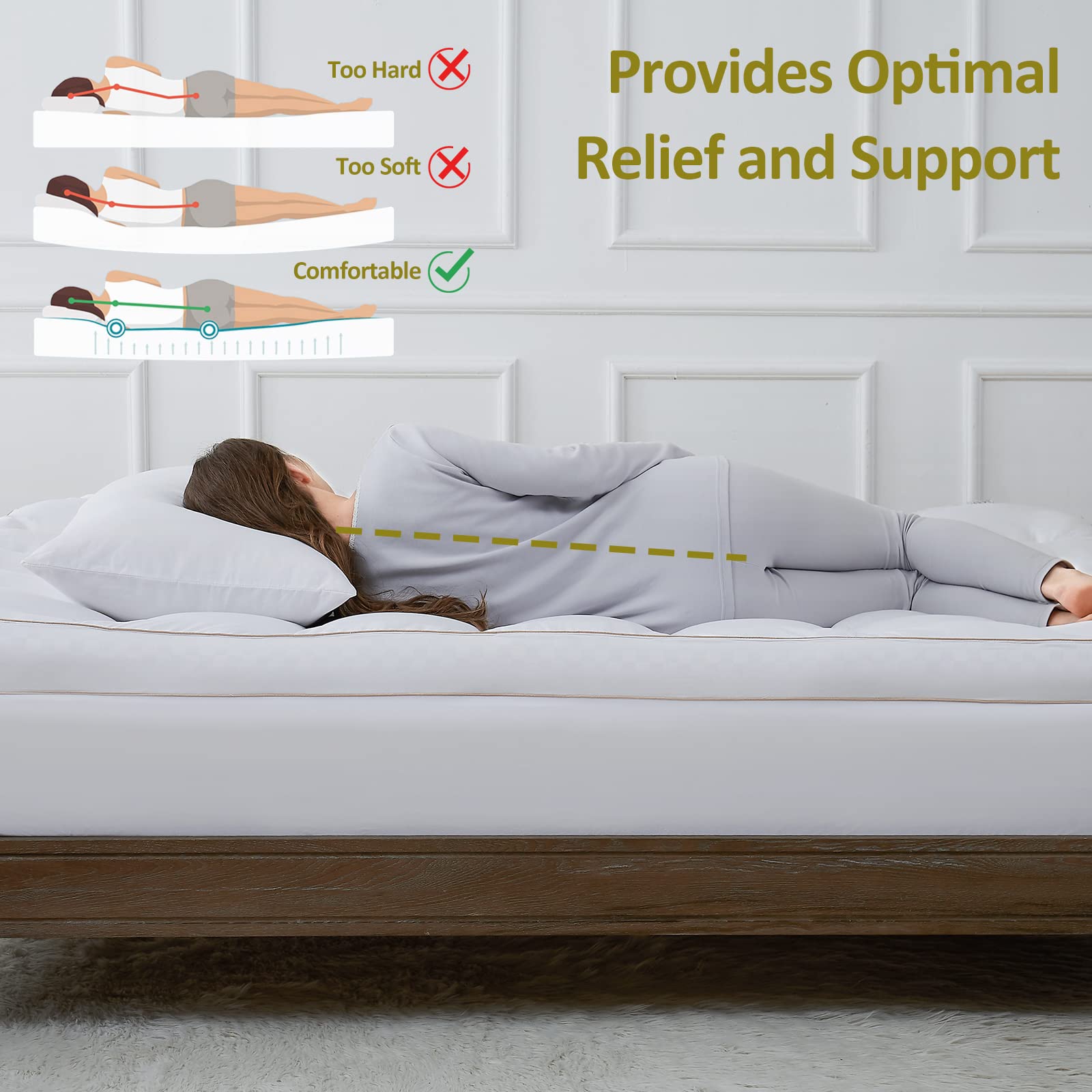 Mattress Topper Queen, Cooling Mattress Pad Cover for Hot Sleepers, Extra Thick 5D Snow Down Alternative Overfilled Plush Pillow Top with 8-21 Inch Deep Pocket -60"x80" Cream White