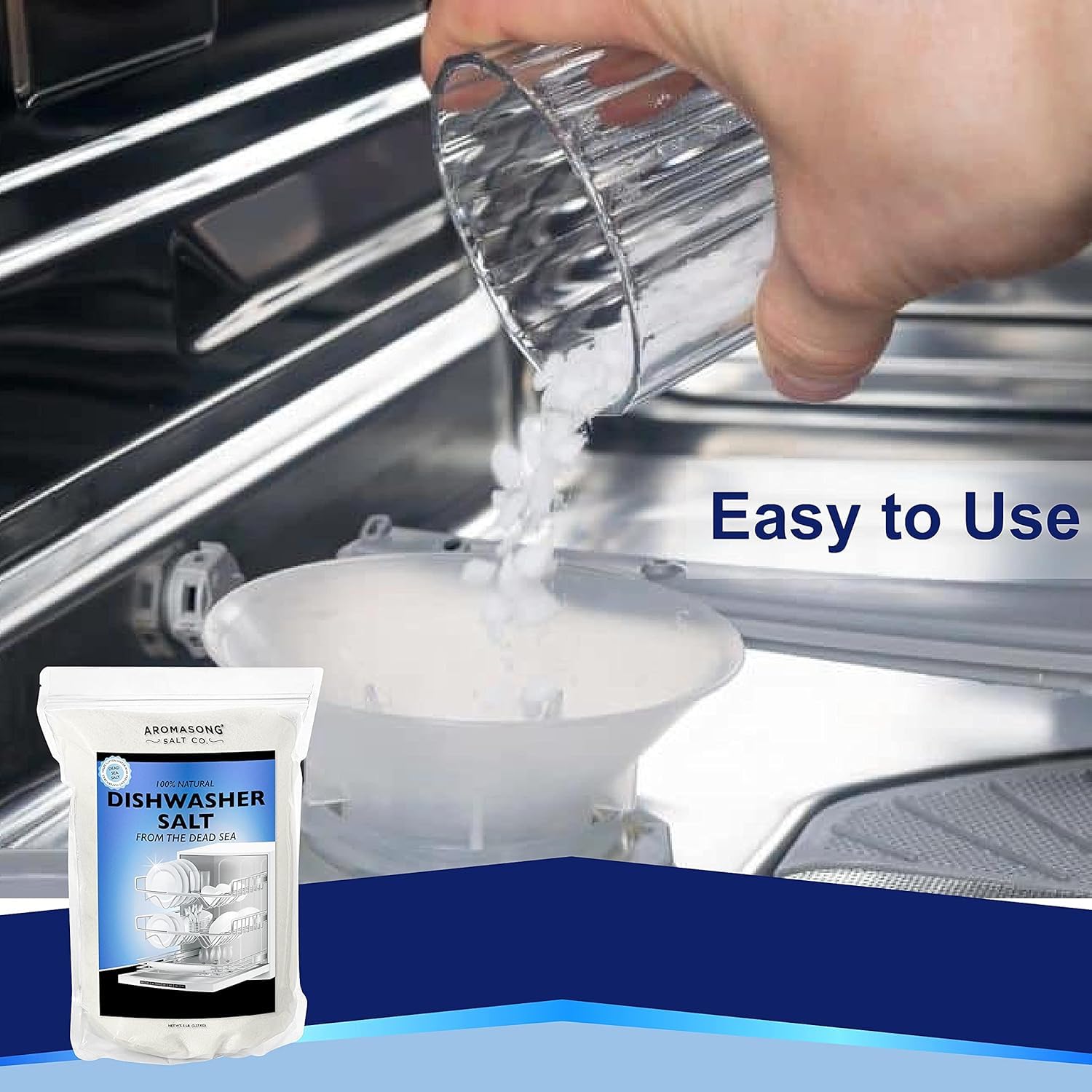 Aromasong Dishwasher Salt 15 LB - 100% Natural Water Softening Agent Compatible with Bosch, Miele, Whirlpool, Thermador, and More... for Cleaner Dishes & Washer Reactivation. (packaging may vary)