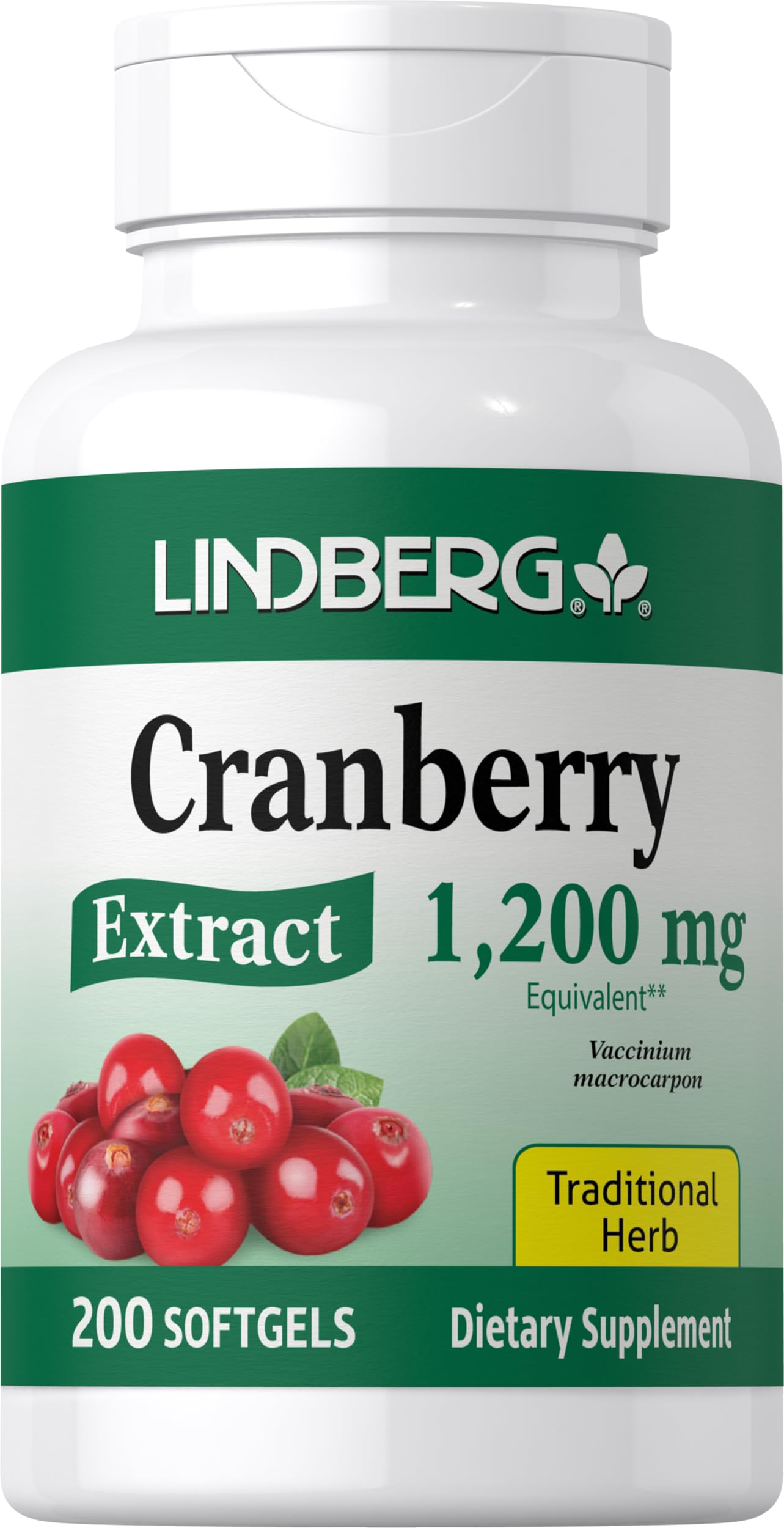 Lindberg Cranberry Pills for Women | 1200mg | 200 Softgels | Traditional Herb | Extract Supplement | Non-GMO, Gluten Free