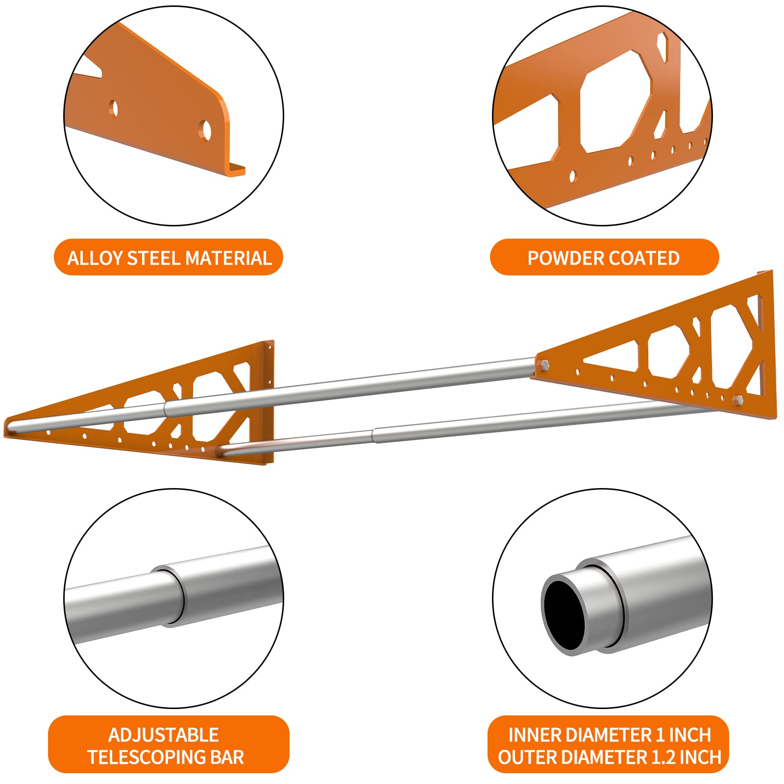 Fioracl Tire Rack Wall Mount Adjustable 31"-56" Tire Storage Rack Wall Mount Wheel Rack with Heavy Duty Telescopic RodsSteel 400 Pound Weight Capacity (Orange)