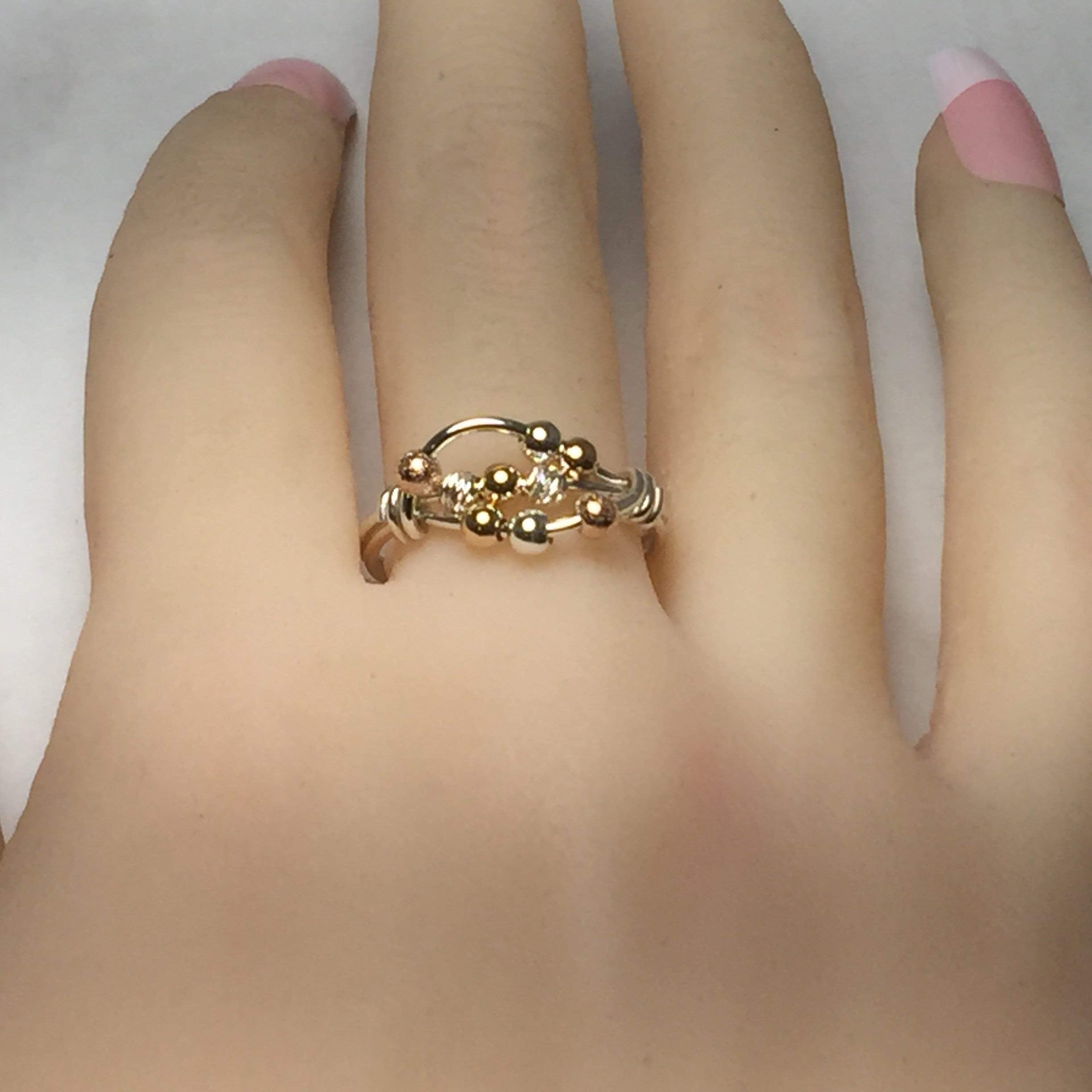 Worry ring, anxiety ring, spinner ring, bead ring, argentium silver, 14kt yellow or rose gold fill