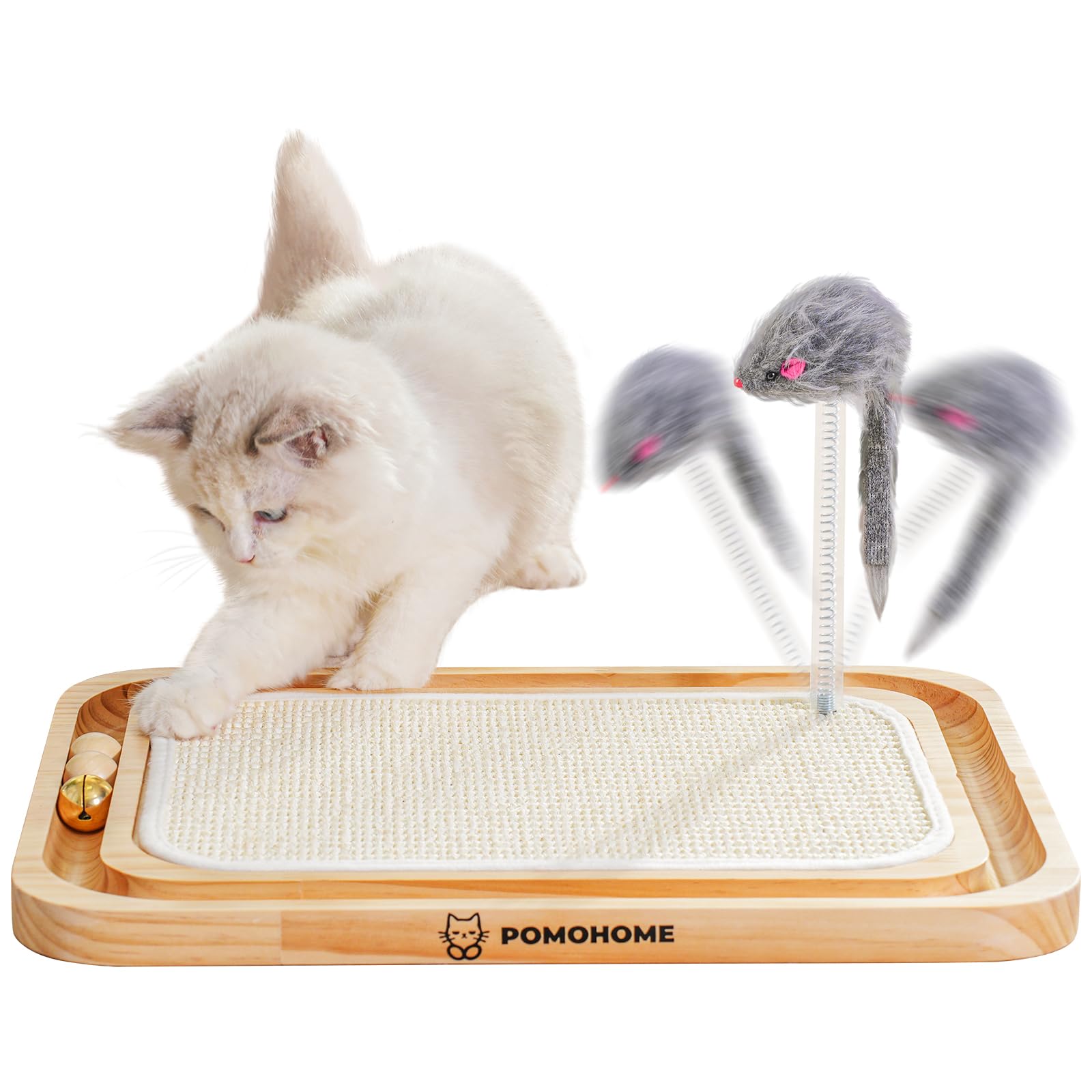 Cat Scratcher & Toys - Sisal Scratching Board with Track Ball Bells for Indoor Cats