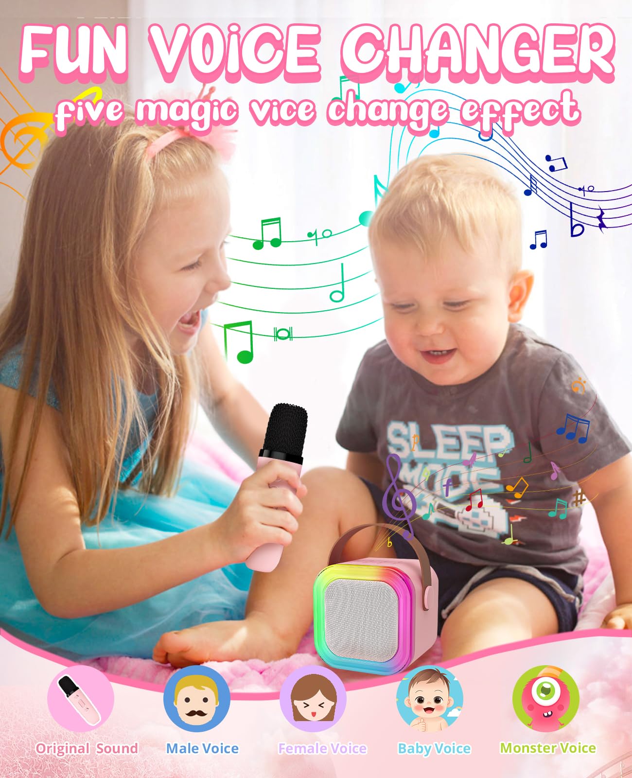 Karaoke Machine for Kids Microphone Gifts for Teen Girls Toys Age 6-8 for Kids 4 5 7 9 6 8 10 Year Old Christmas Birthday Gift Ideas (Pink)