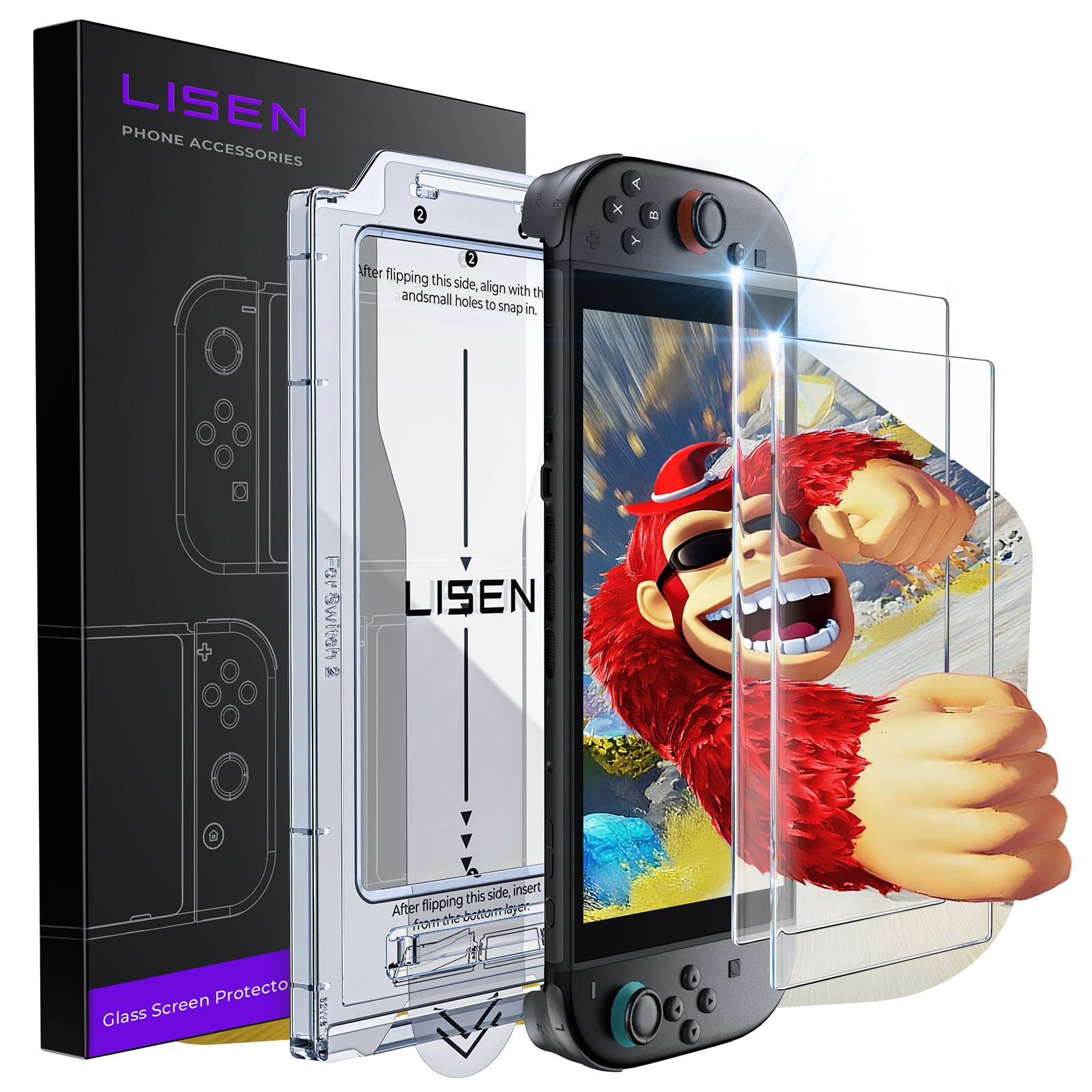 LISEN for Nintendo Switch Oled Screen Protector [2025 Upgrade] (ANTI-GLARE & Auto Alignment Kit) Screen Protector SwitchOled Tempered Glass [Longest Durable] Full Coverage switch 2021 accessories, 2 Pack