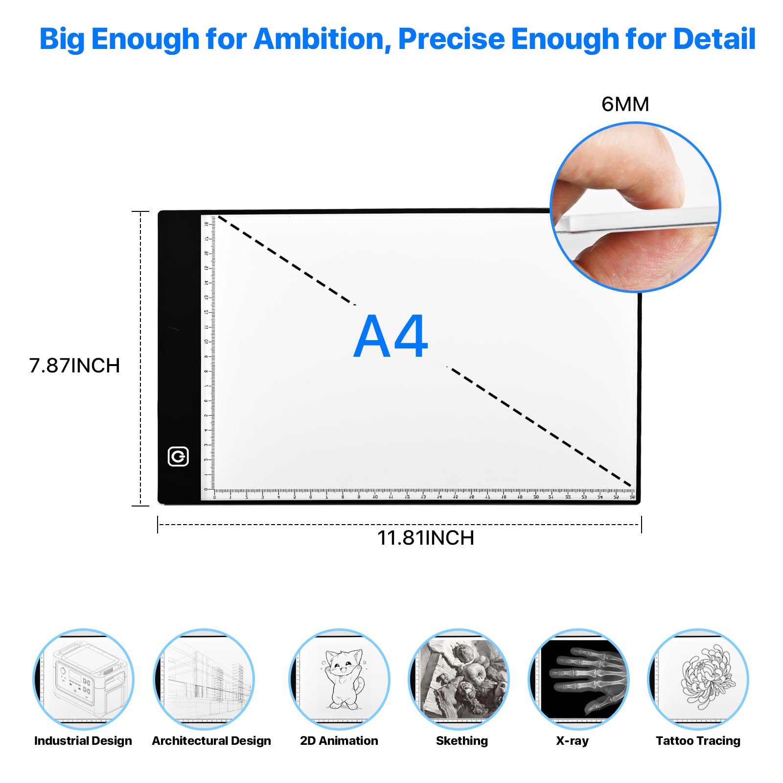 A4 LED Light Box for Tracing and Drawing - Ultra Thin Adjustable Light Table, USB Trace Light UP Pad Screen, Small Copy Board Tracer for Kids Artists, Sketching, Stenciling, and Art Crafting.