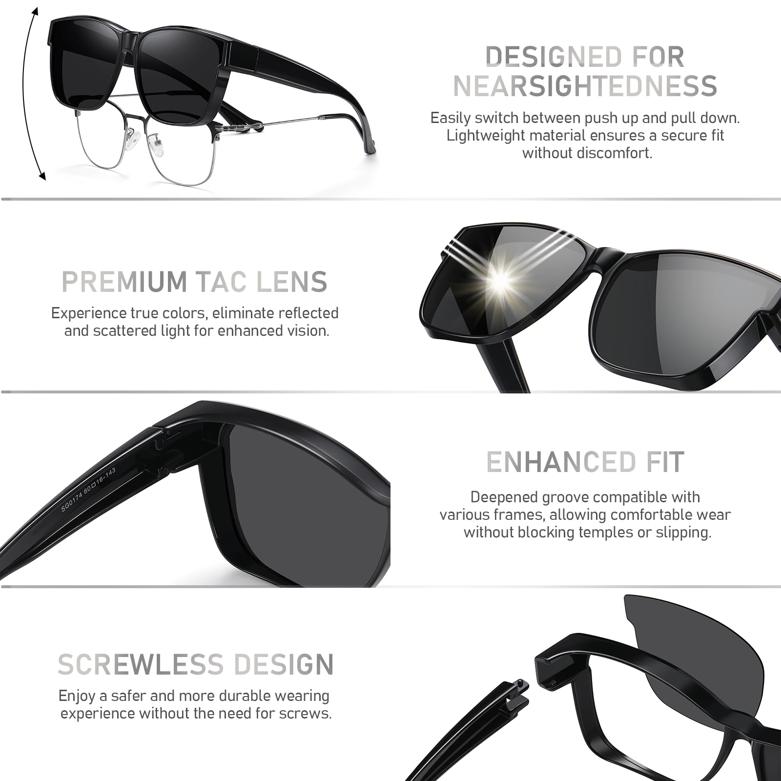 GEGURI Polarized Sunglasses Fit Over Glasses for Men Women, Oversized Square Sun Glasses UV400 Protection Shades