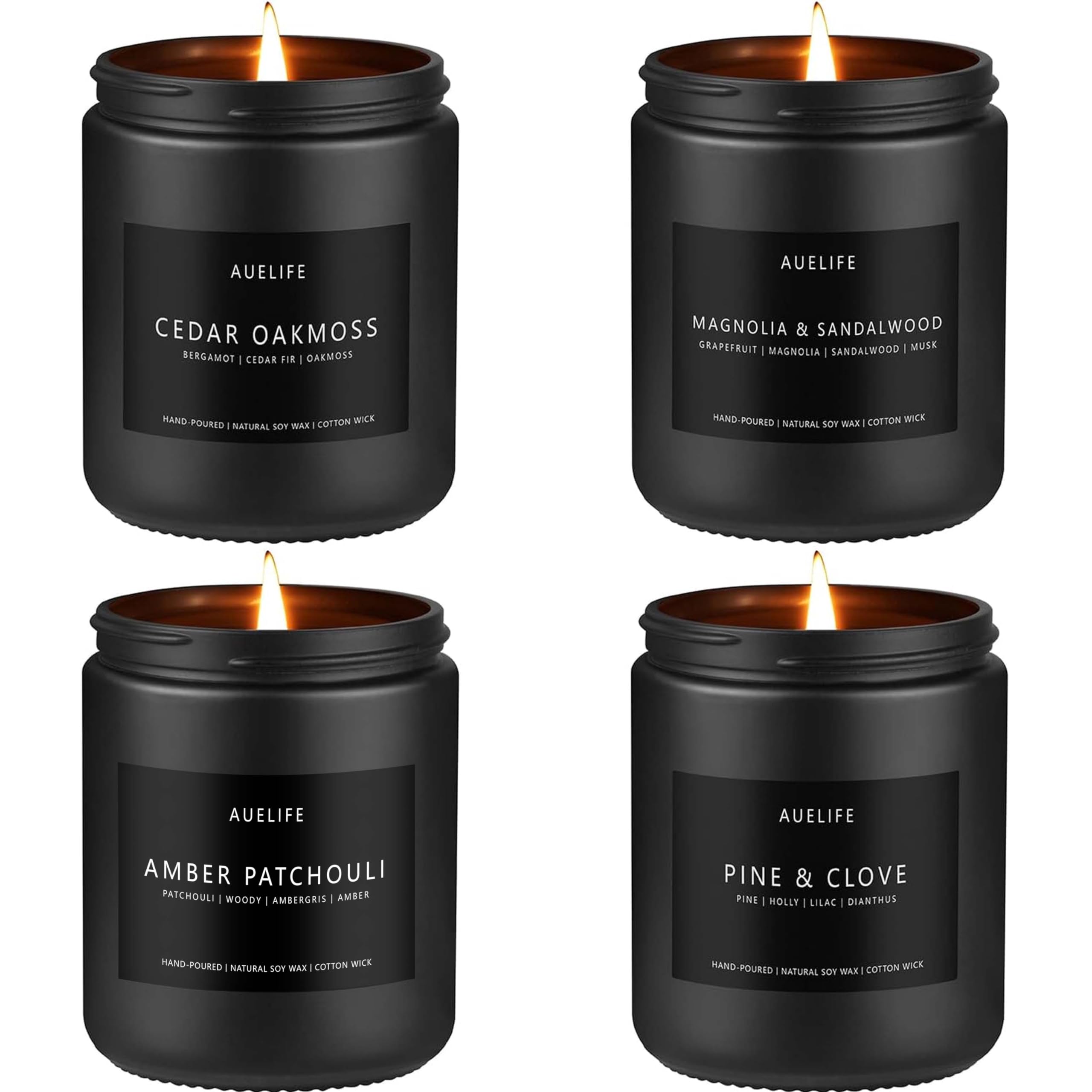 Scented Candles Set | Gifts for Men - Men Candles Set, Masculine Candle, Soy Candles for Home Scented - 4 Pack Candles Scents of Cedar Oakmoss/Pine&Clove/Patchouli/Sandalwood