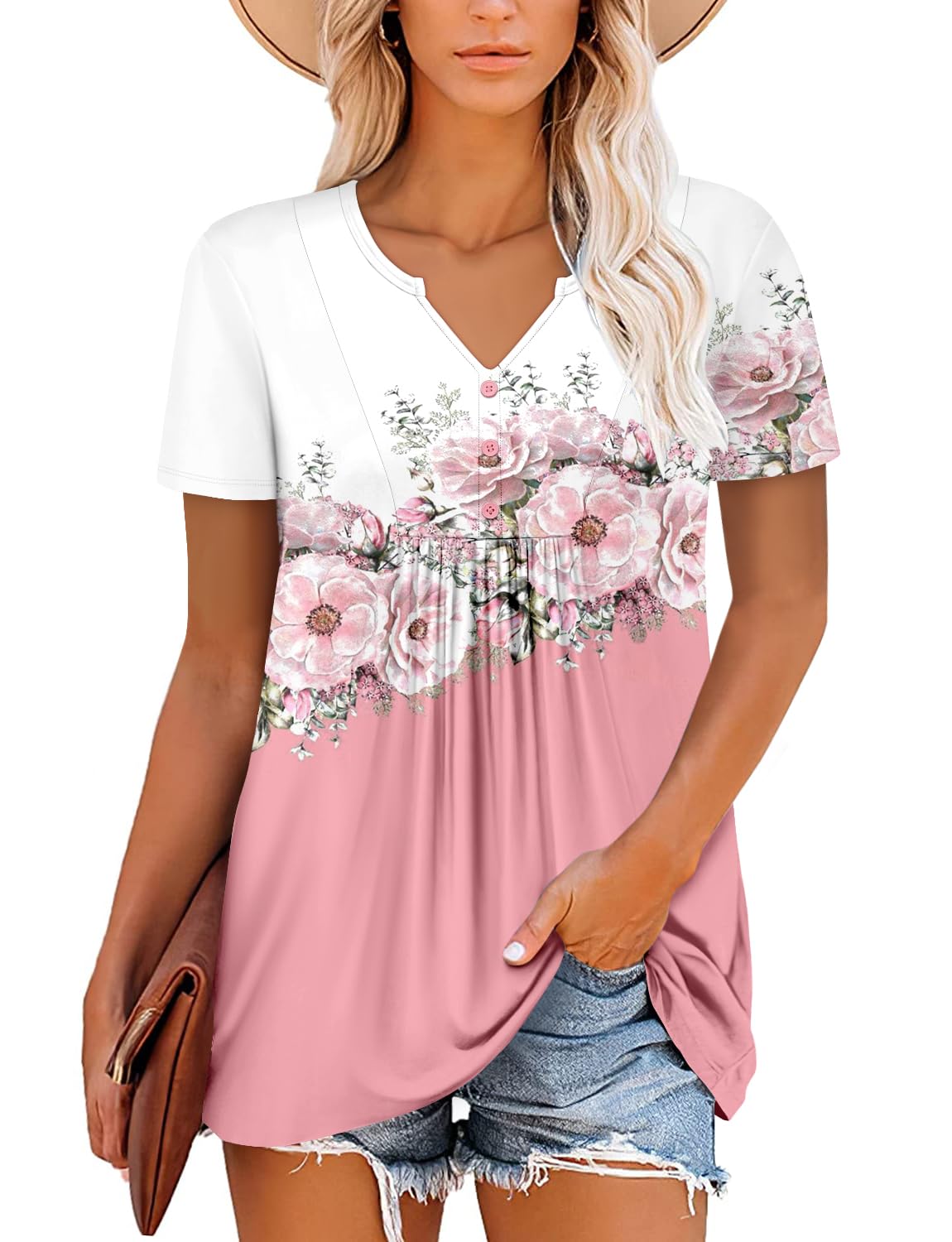 BETTE BOUTIK womens top to hide belly loose fit summer tops for women shirts for young women dressy casual WhitePink X-Large