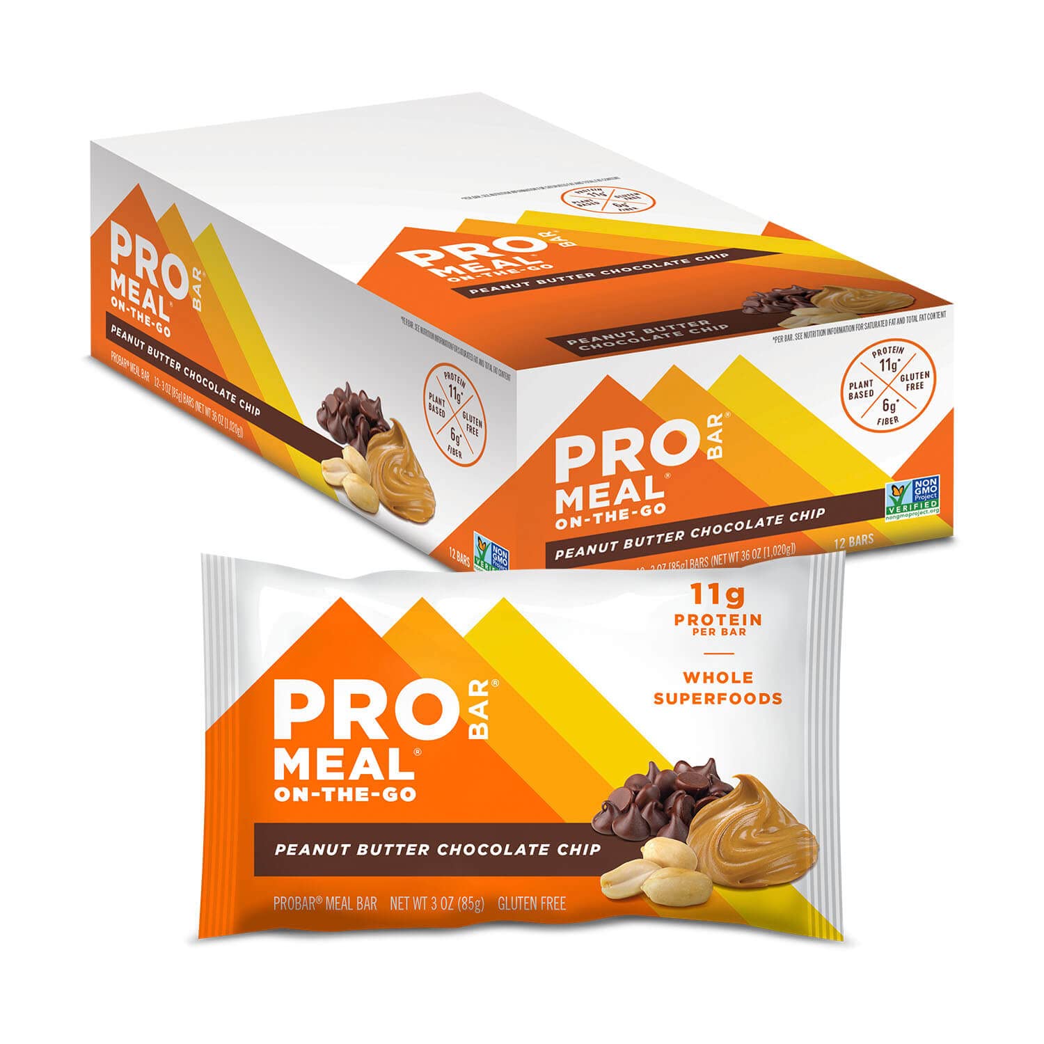 PROBAR - Meal Bar, Peanut Butter Chocolate Chip, Non-GMO, Gluten-Free, Healthy, Plant-Based Whole Food Ingredients, Natural Energy (12 Count)