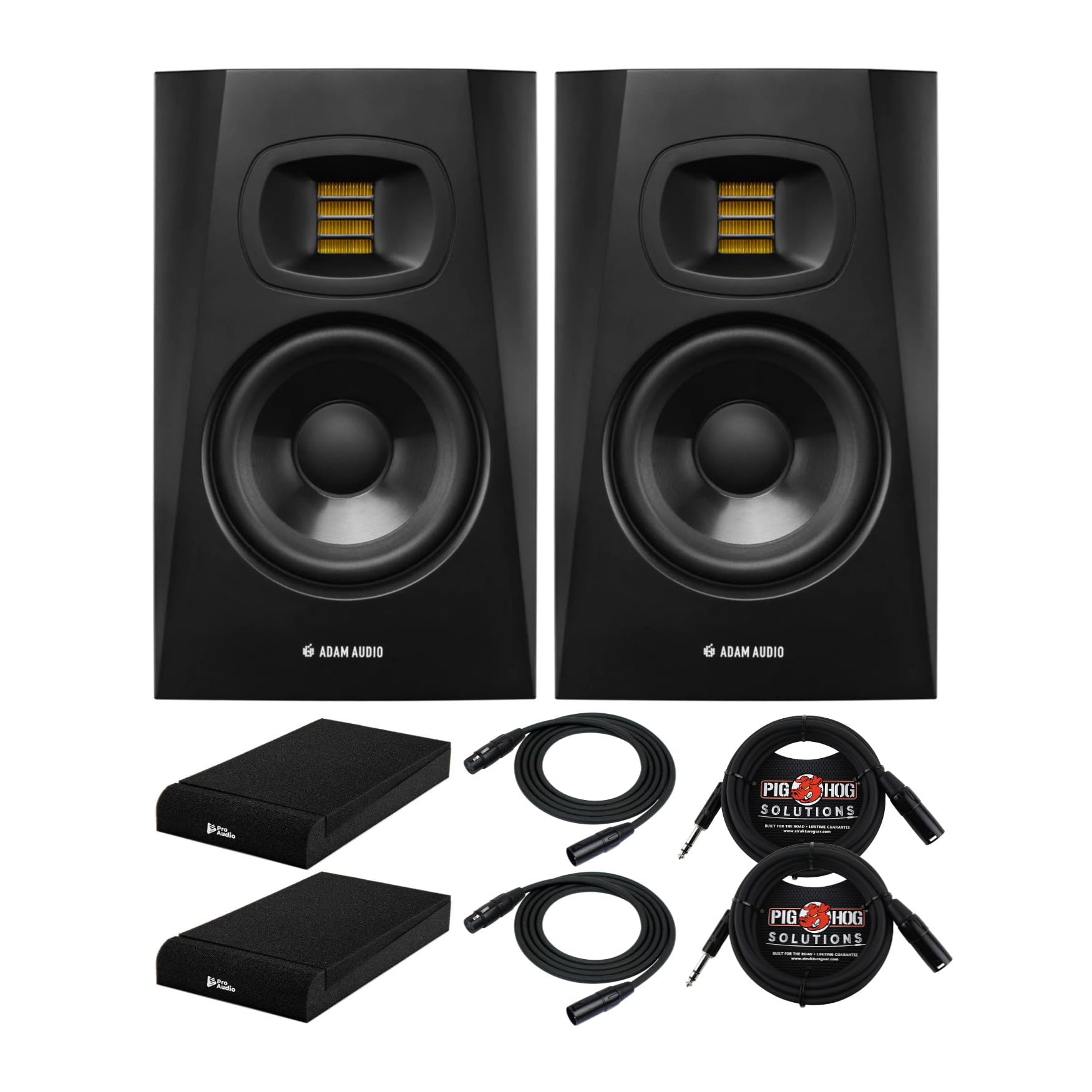 Adam Audio T7V 7-Inch Powered Studio Monitor (2-Pack) with Isolation Pads, XLR and TRS Cables Bundle (7 Items)