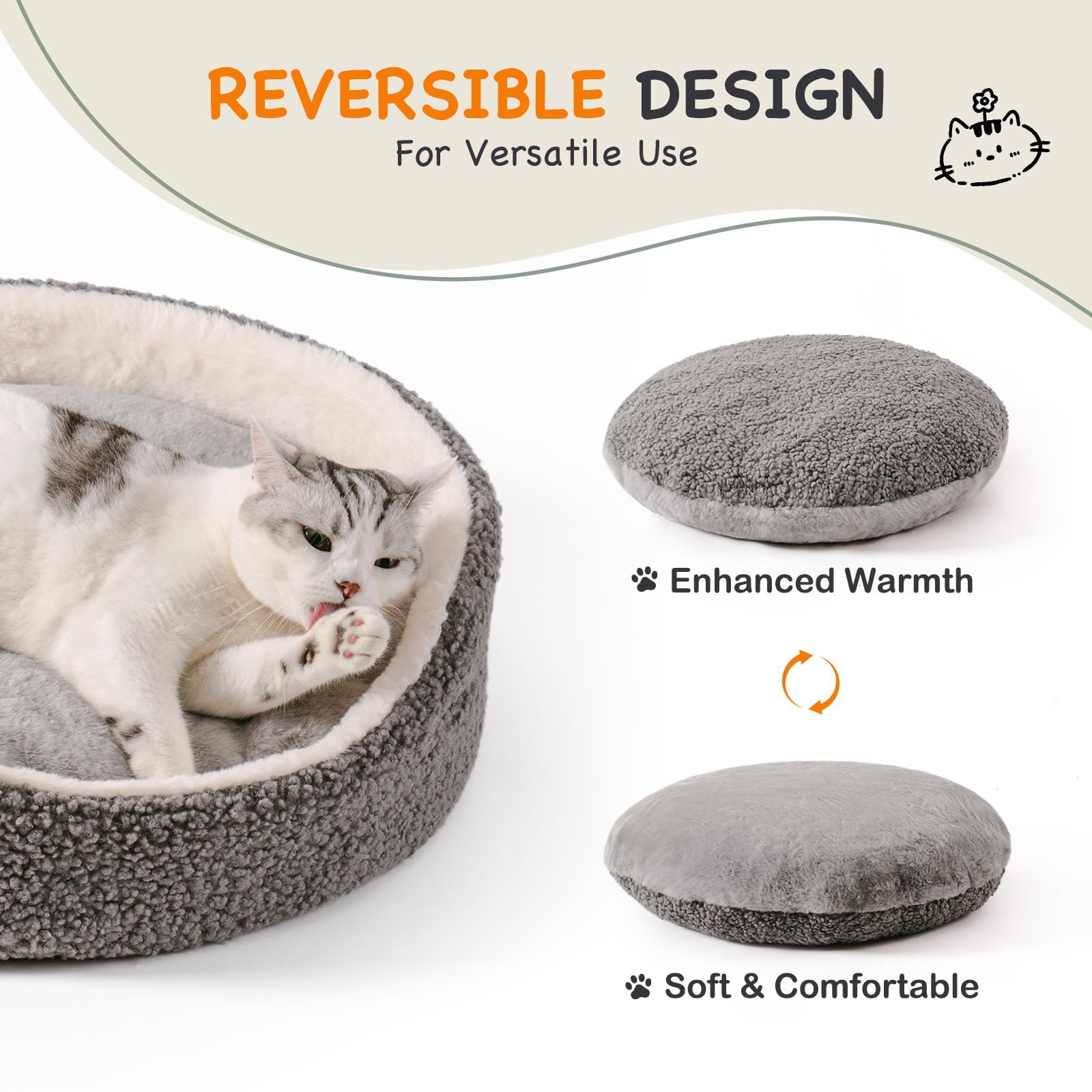 Mewoo Dog Beds for Small Dogs Cat Beds for Indoor Cats, Washable Pet Bed for Kitten and Puppy with Non-Slip Bottom (Grey, 23.0" L X 23.0" W X 7.0" Th)