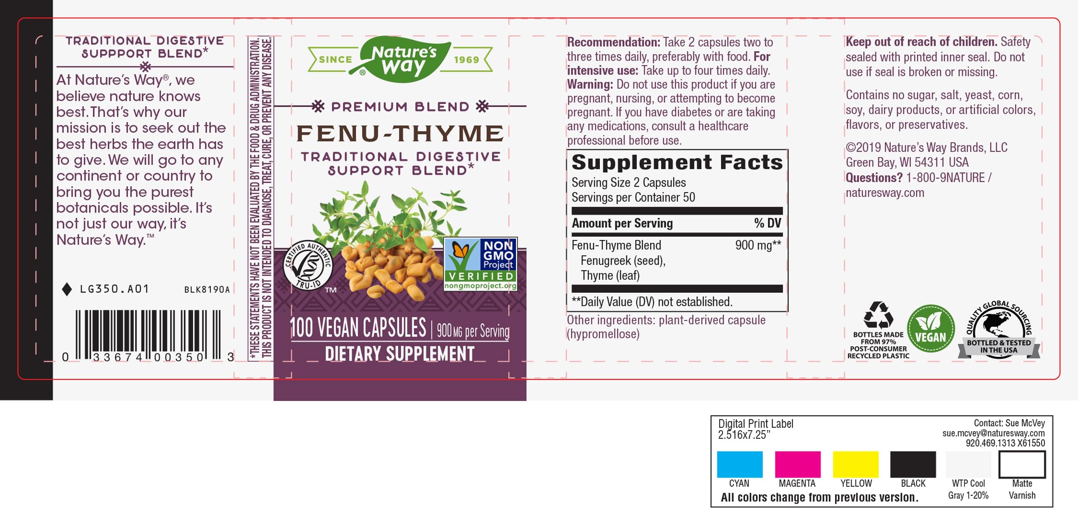 Nature's Way Fenu-Thyme - Traditional Digestive Support Blend* - 900 mg of Thyme & Fenugreek per 2-Capsule Serving - Non-GMO Project Verified & Dairy Free - 100 Vegan Capsules