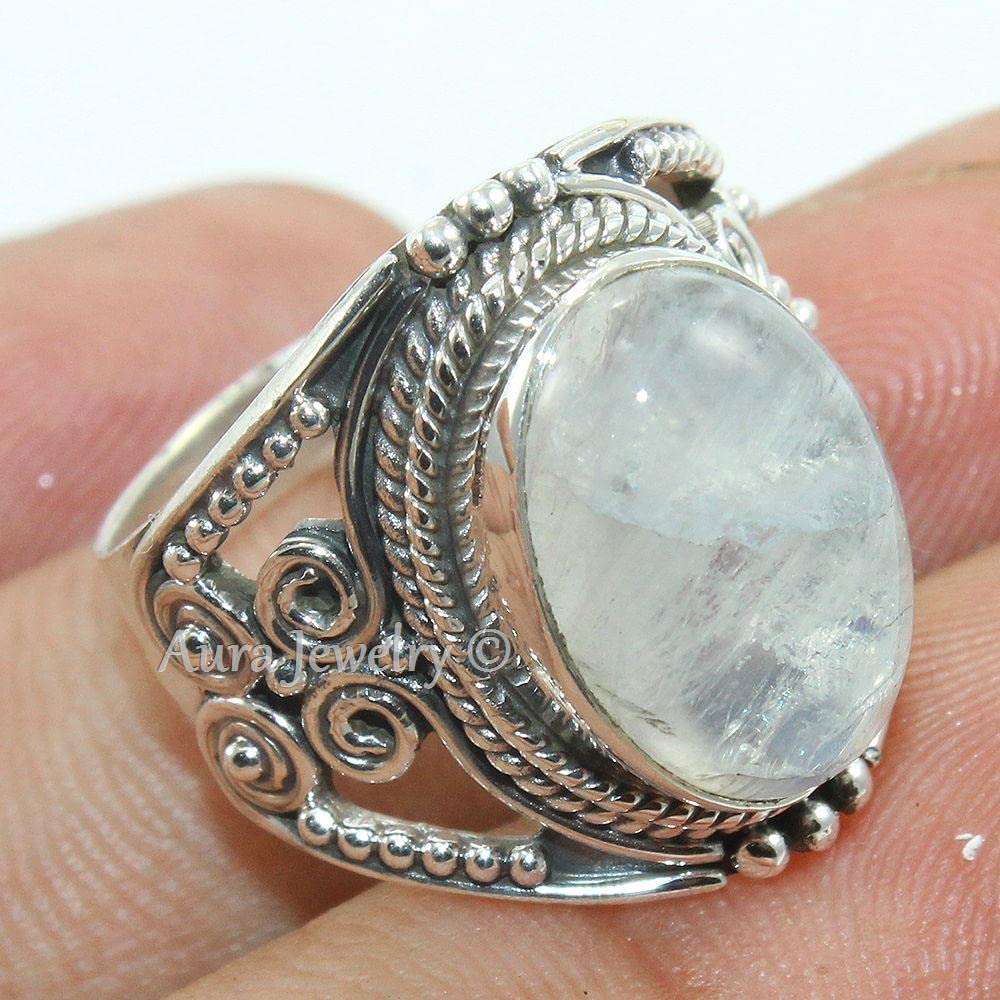 Solid 925 Sterling Silver Rings for Women & Girls, Sterling Silver Rainbow Moonstone Ring Cocktail Mothers Day Gift, Bridesmaid Gift, Handmade Jewelry