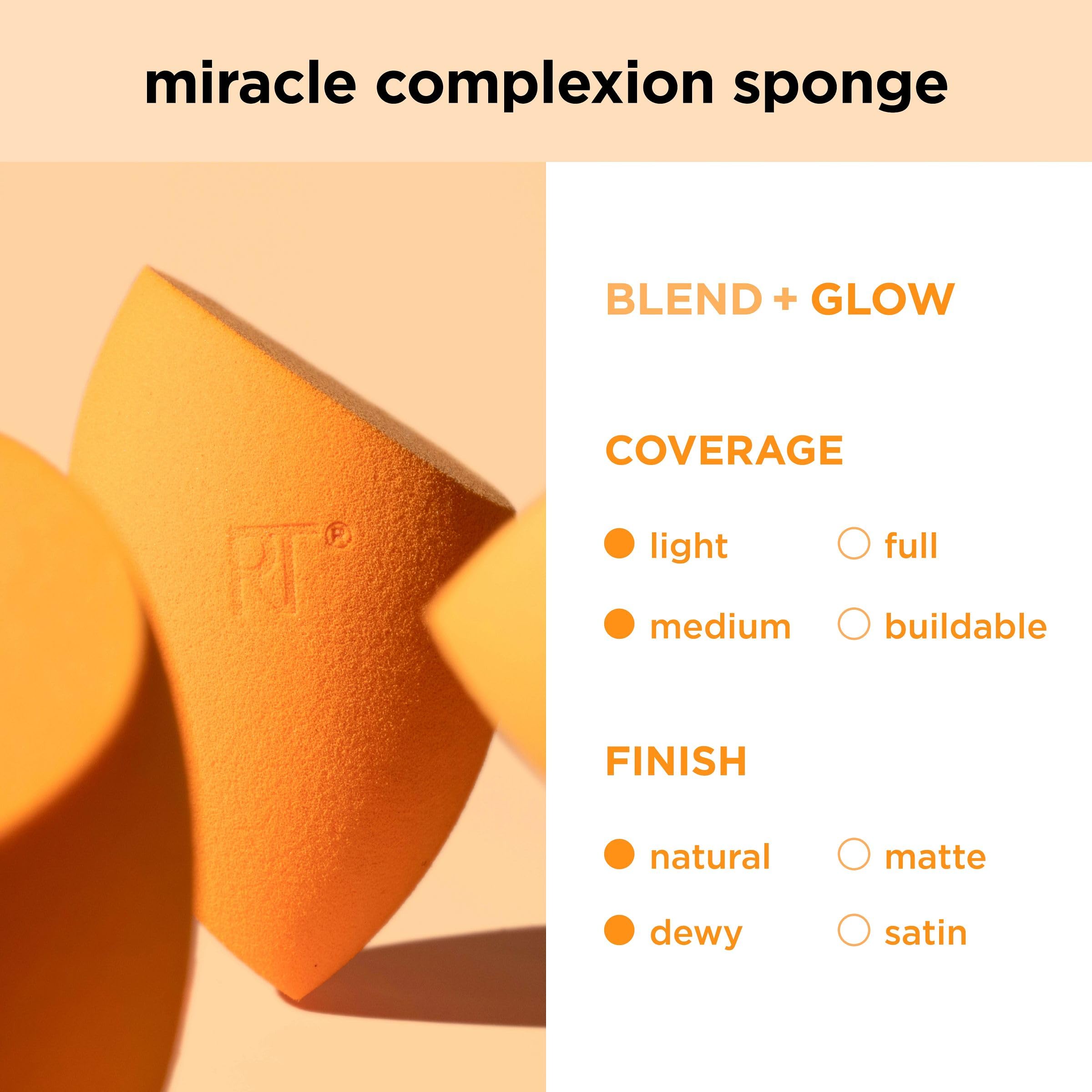 Real Techniques Miracle Complexion Sponge, Makeup Blender for Liquid and Cream Foundation, Full Coverage, Streak-Free Professional Makeup Tool, Cruelty Free, Vegan, Latex Free, 4 Count