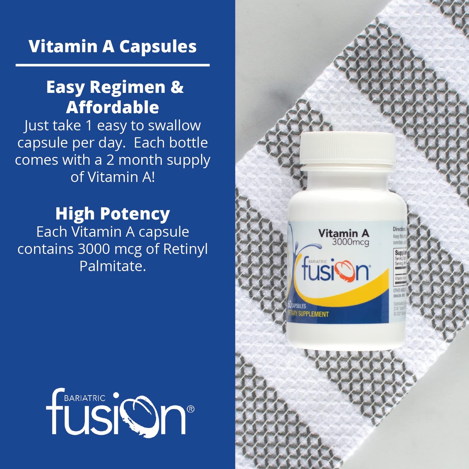 Bariatric Fusion Vitamin A, 3000 mcg of Retinyl Palmitate, Post Bariatric Surgery Supplement, 60 Count