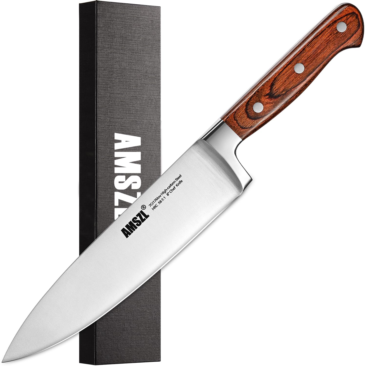 AMSZL Professional Chef's Knife 8 inch - High Carbon Steel - Ultra Sharp - Gift Box