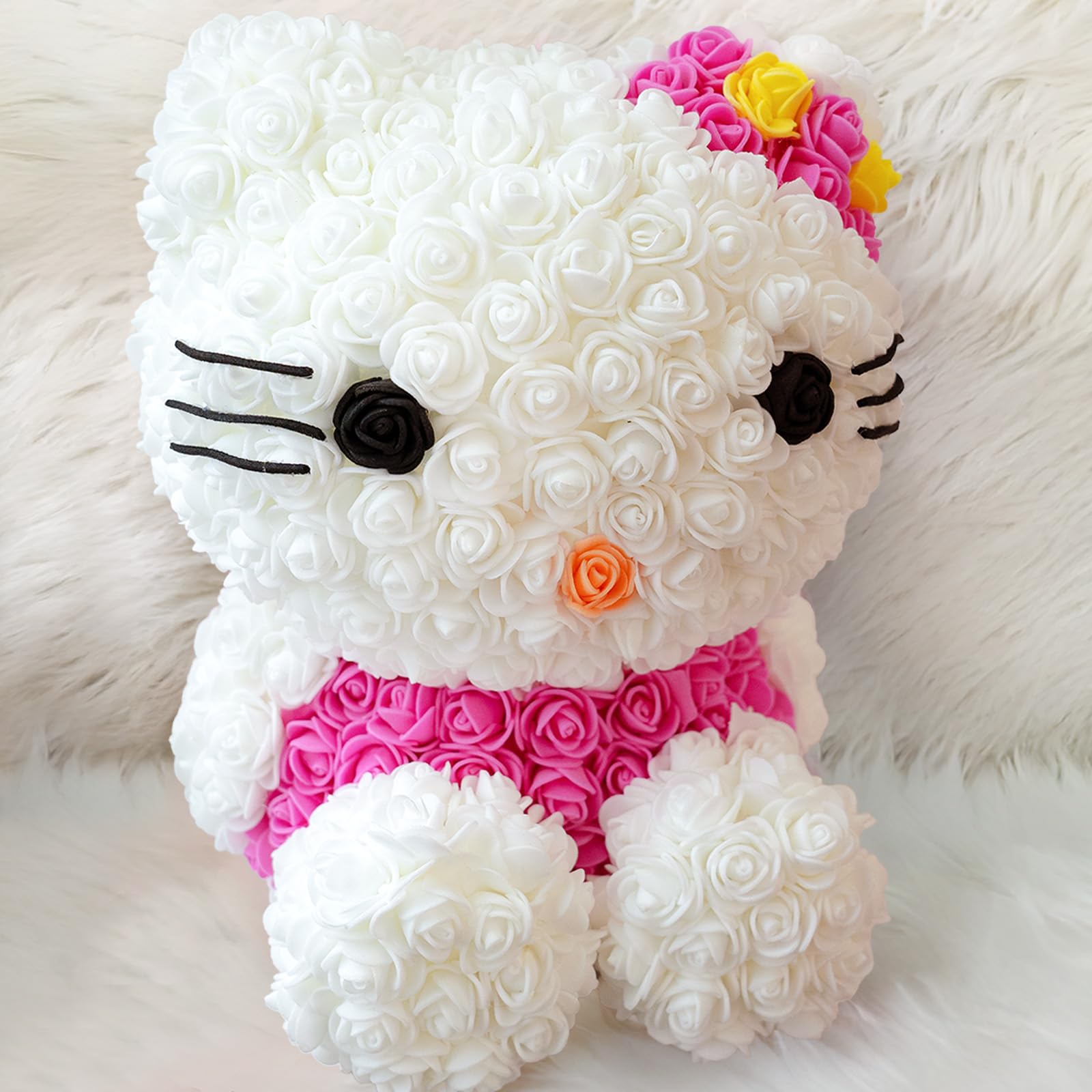 Valentines Day Gifts for Her- Hand Made Rose Kitty Valentines Day Gifts for Kids- Artificial Teddy Bear Gift for Women, Mothers Day, Wedding and Anniversary, Birthday Present