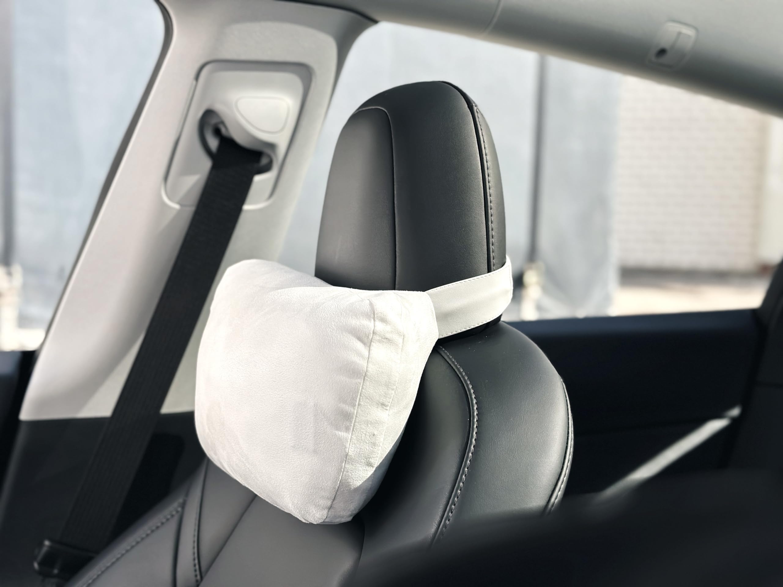 TETS Car Neck Pillow Compatible with Tesla All Model 3/S/X/Y/V, IONIQ 5, EV 6, BMW and Benz - Accessories Neck Support Cushion, Seat Headrest Pillow (White)