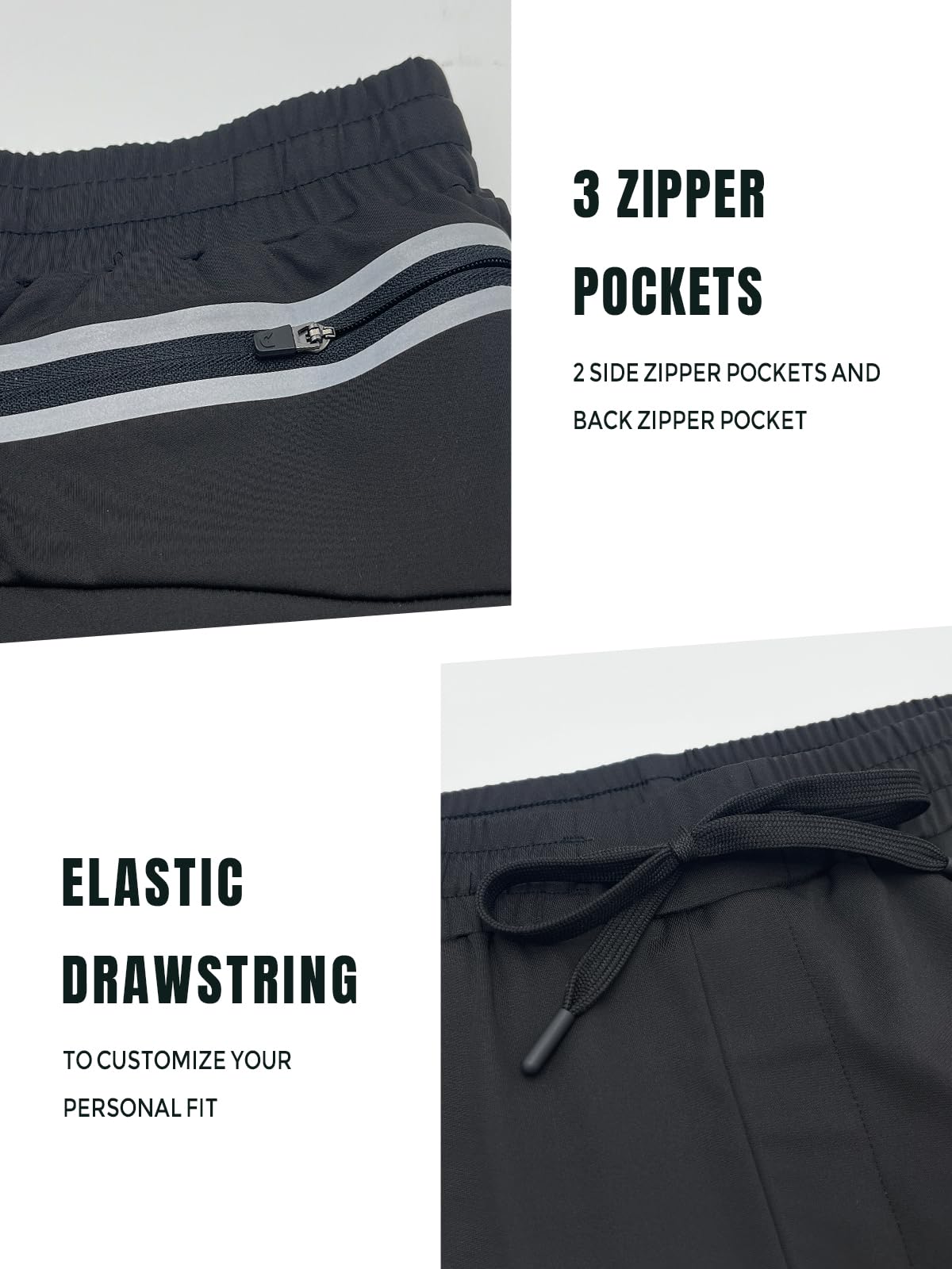 NORTHYARD Men's Joggers Pants with Zipper Pockets Lightweight Sweatpants Athletic Running Workout Track Pants for Men Black M