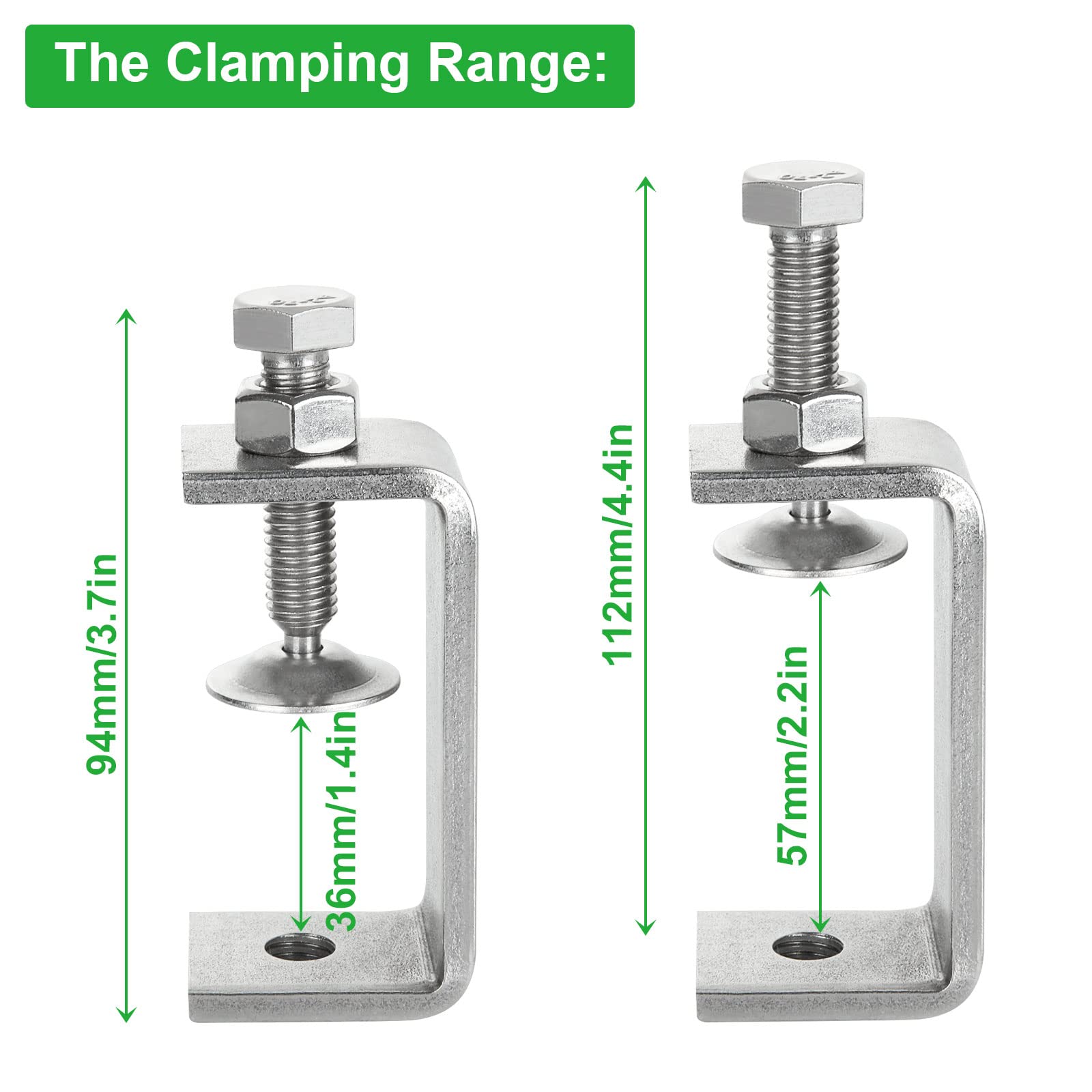 DAJAVE 4 Pack 304 Stainless Steel C Clamp, 2 1/2 Inch Tiger Clamp Heavy Duty Woodworking Clamp with Wide Jaw Openings for Carpentry Woodwork Building Household Desktop