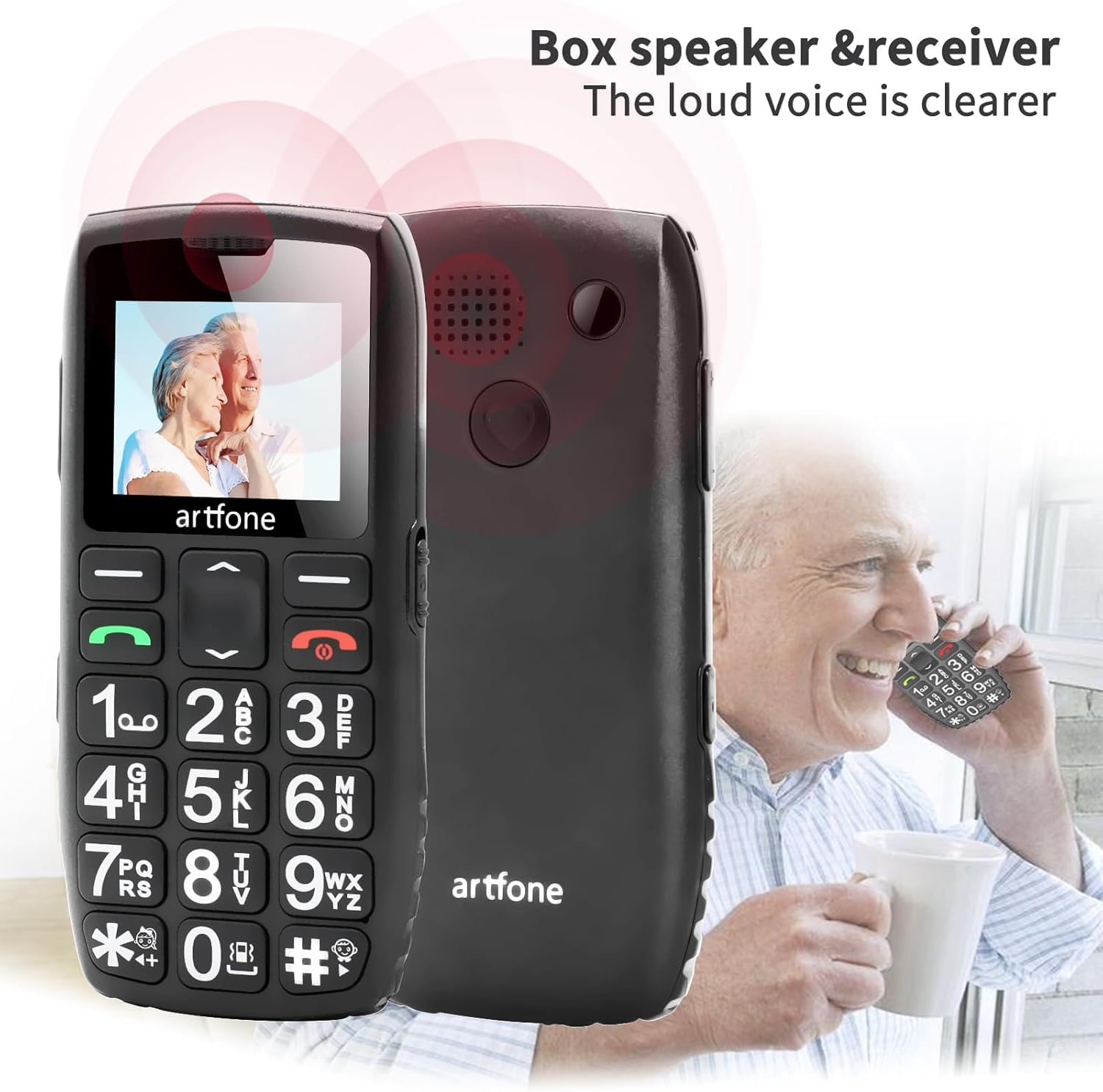 artfone C1+4G Big Button Cell Phone for Seniors and Kids, Unlocked Senior Cell Phone with SOS and Time Broadcast Button, Speed Dial, FM Radio, Torch, Clear Sound, Charging Dock, 1800mAh Battery, Black