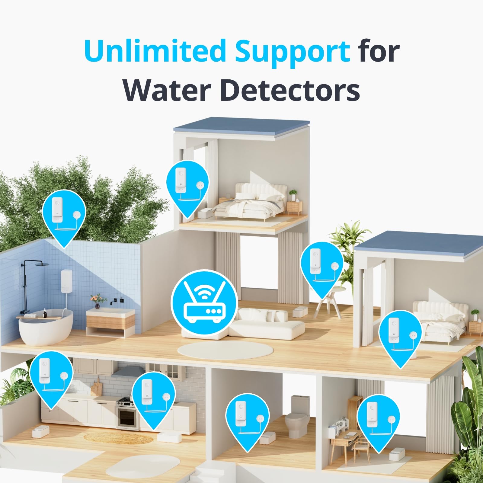 SwitchBot WiFi Water Sensor, Smart Water Leak Detector, 100dB Adjustable Alerts & App Alerts, IP67 Waterproof, Wireless Detector for Home with 1m (3.28ft) Sensing Cable, No Hub Required (Support 2.4G)