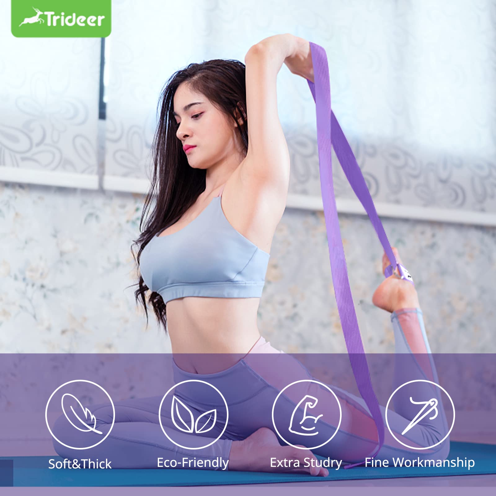 Trideer Yoga Strap Yoga Bands Yoga Strap for Stretching with Extra Safe Adjustable D-Ring Buckle, Non-Elastic Yoga Accessories for Yoga, Physical Therapy, Improves Sitting Posture for Women & Men