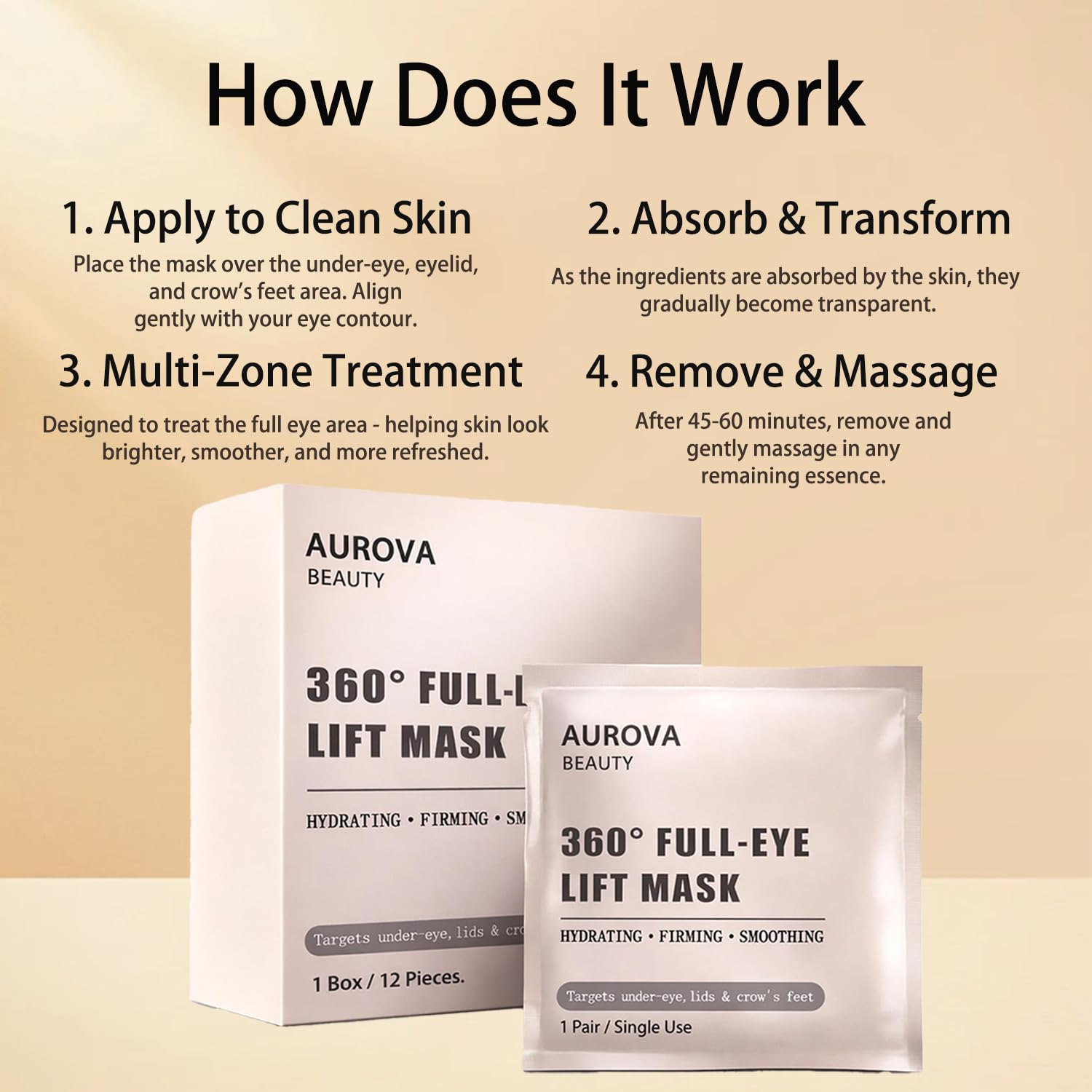 Gengyve Aurova Beauty Eye Mask, HYDRATING, FIRMING, SMOOTHING, Eye Mask with Bio-Collagen Peptide Complex & Vitamin C(1Set/12 Patch)