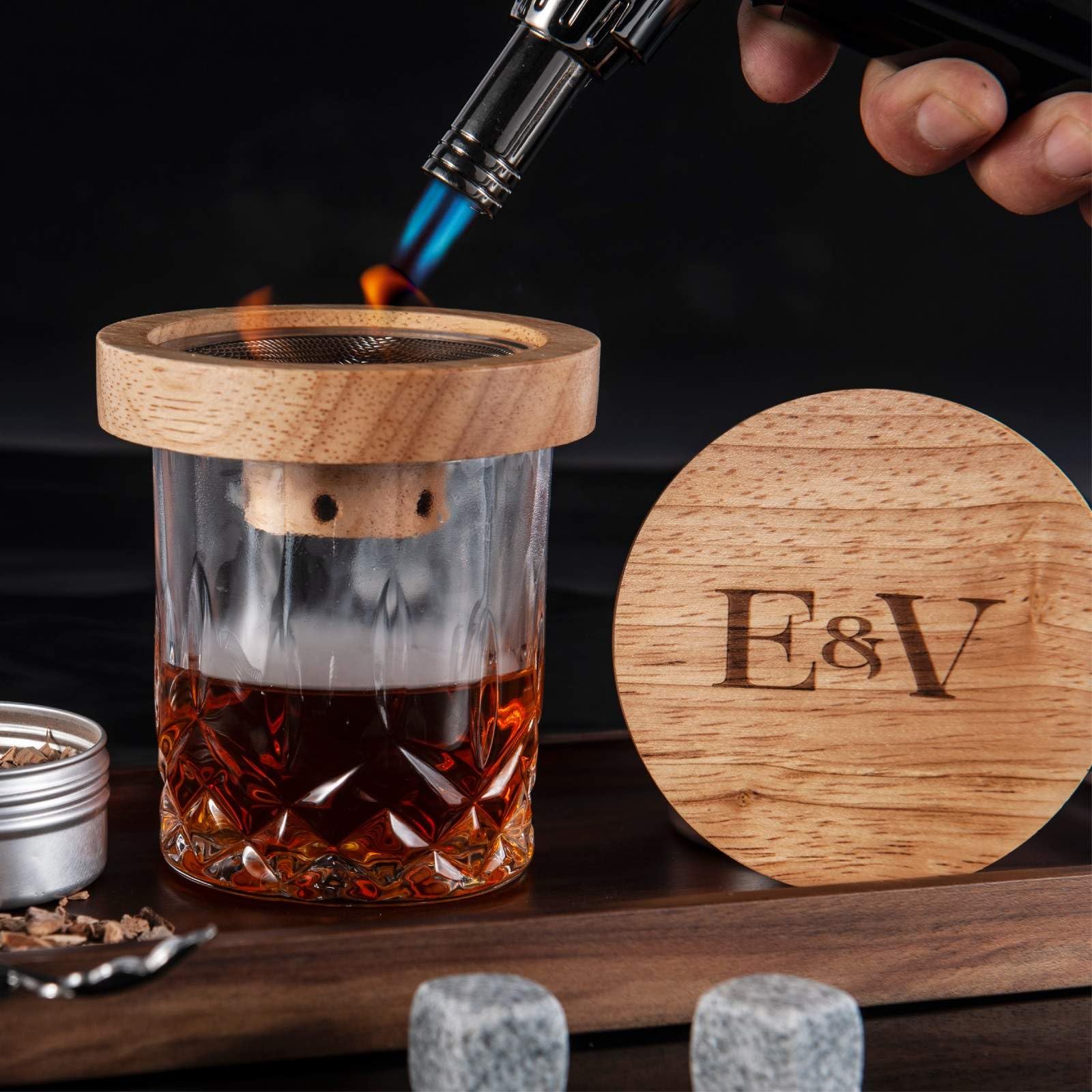 Cocktail Smoker Kit with Torch - 5 Flavors Wood Chips - Bourbon, Whiskey Smoker Infuser Kit, Old Fashioned Drink Smoker Kit, Birthday Bourbon Whiskey Gifts for Men, Dad, Husband (Without Butane)