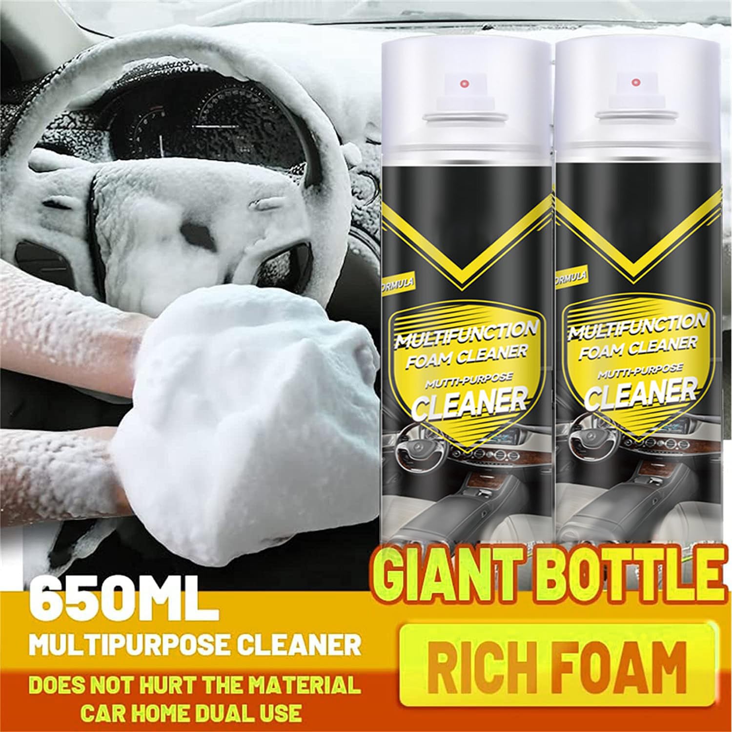 Shima Multifunctional Car Interior Foam Cleaner,Shima Magic Foam Cleaner,Large Capacity Multi Purpose Foam Cleaner Spray,Powerful Decontamination Heavy Duty Foam Cleaner Kits(2Pcs,1300 ml)
