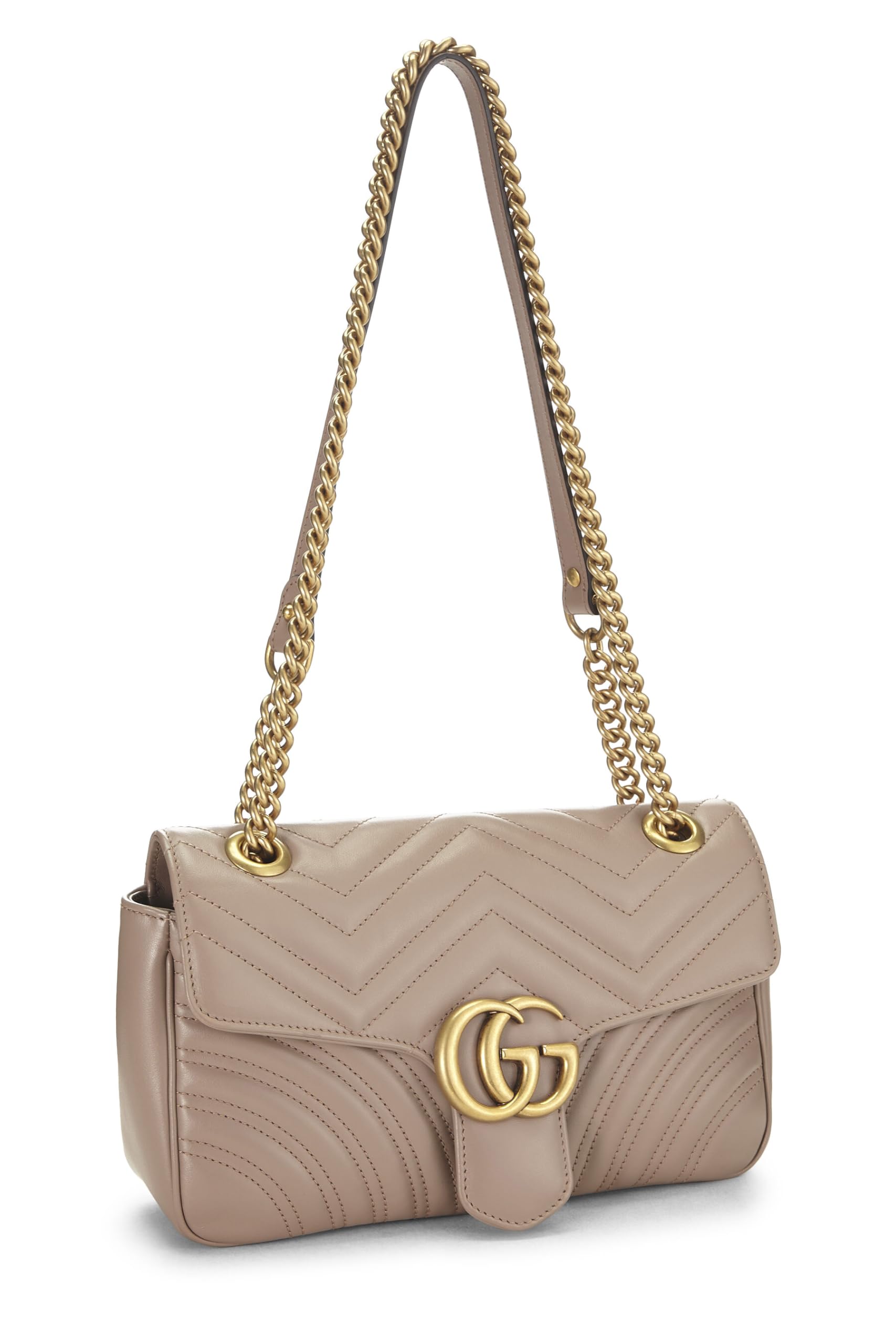 Gucci, Pre-Loved Beige Leather GG Marmont Shoulder Bag Small, Beige