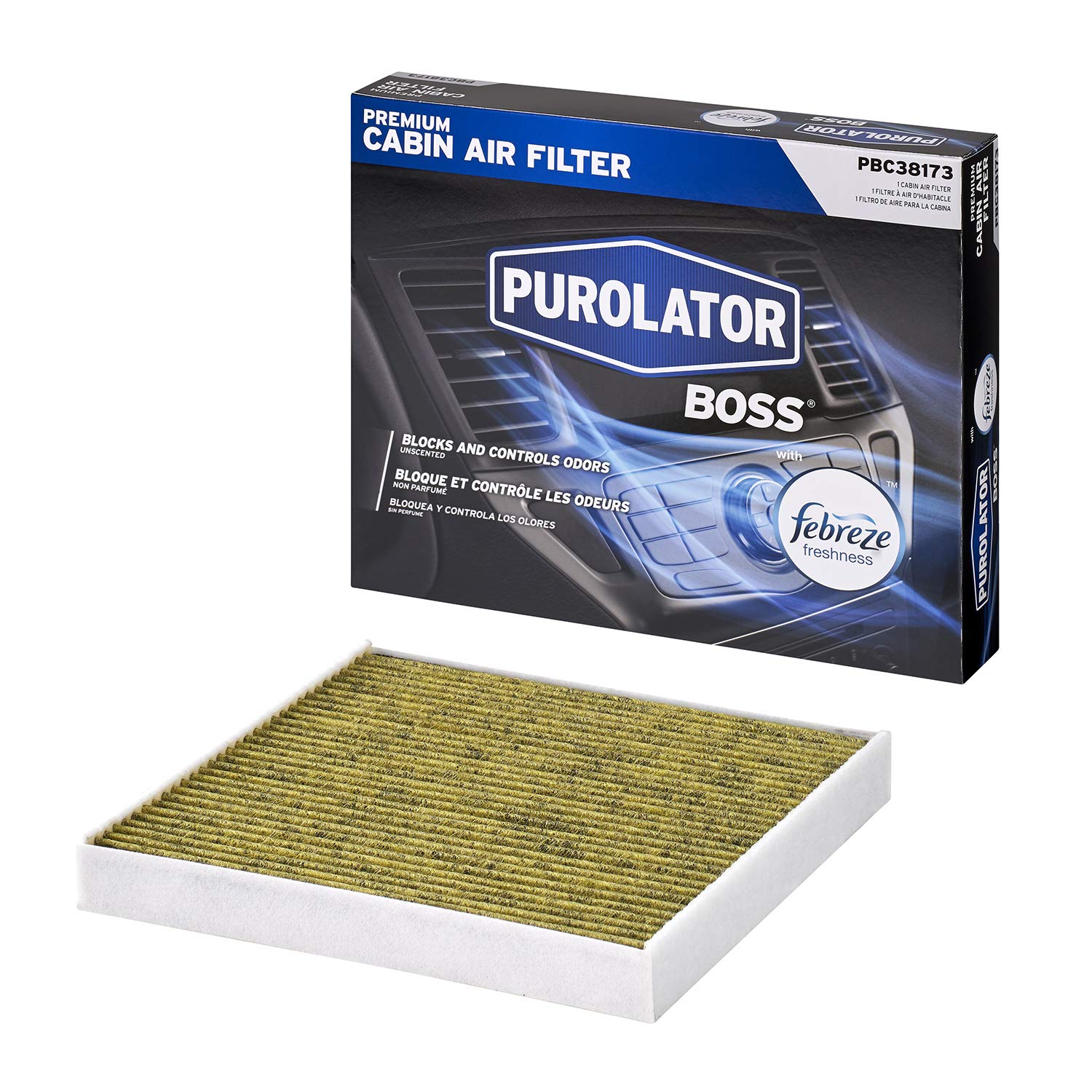 Purolator PBC38173 PurolatorBOSS Premium Cabin Air Filter with Febreze Freshness fits Select Chevrolet, GMC, Cadillac, 1 Count (Pack of 1)