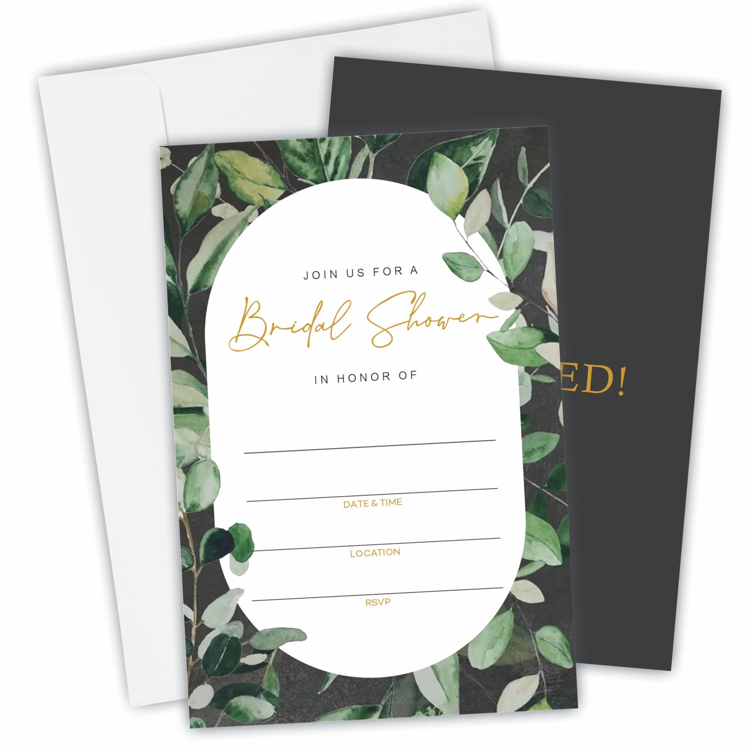 DYIRBIIY 25 Bridal Shower Invitation With Envelopes, Modern Greenery Oval Fill In Style Invitations For New Couples, Mr And Mrs, Newlyweds Invites, Party Favor & Supplies - A04