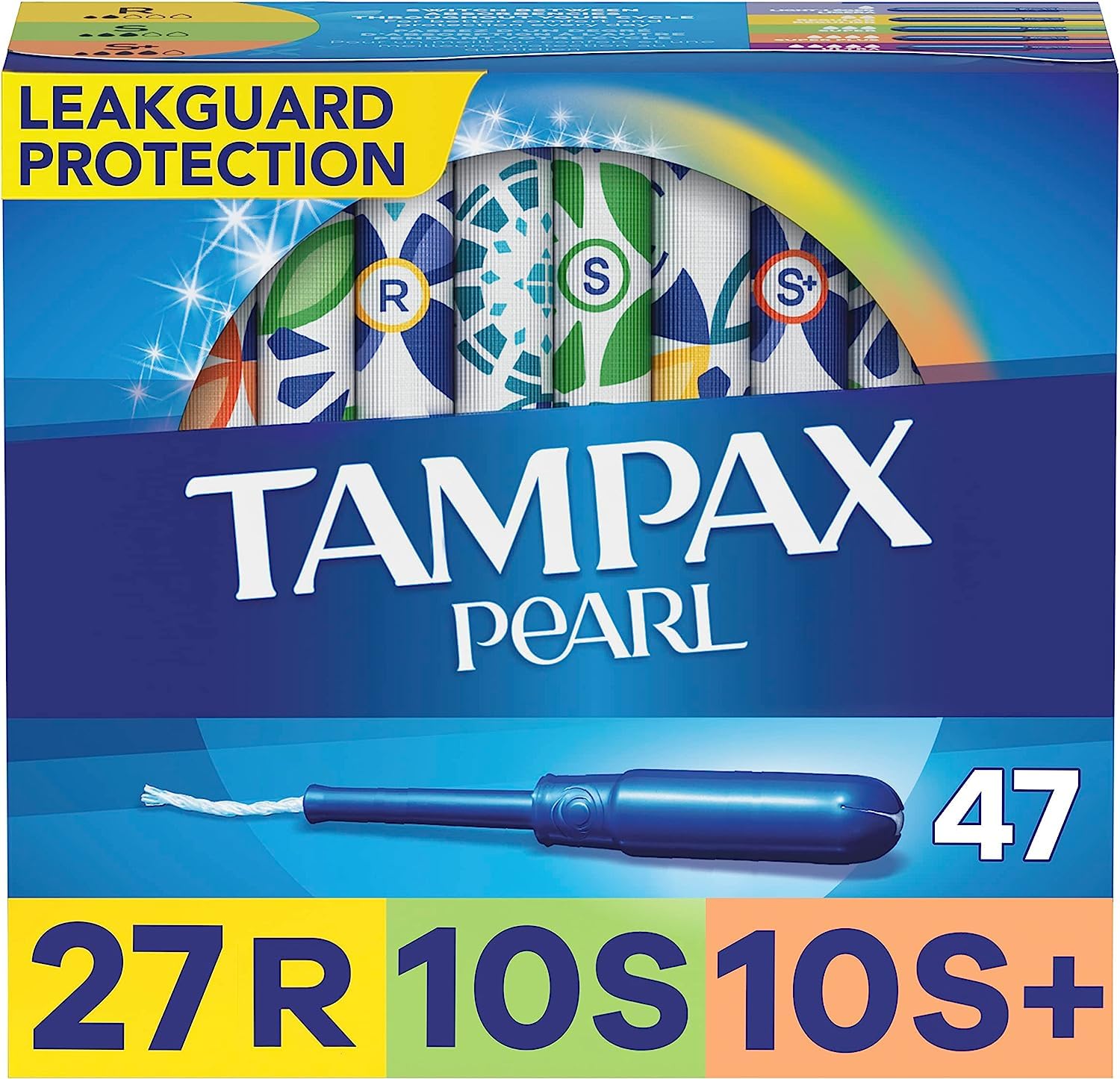 Tampax Pearl Tampons Trio Pack, with LeakGuard Braid, Regular/Super/Super Plus Absorbency, Unscented, 47 Count