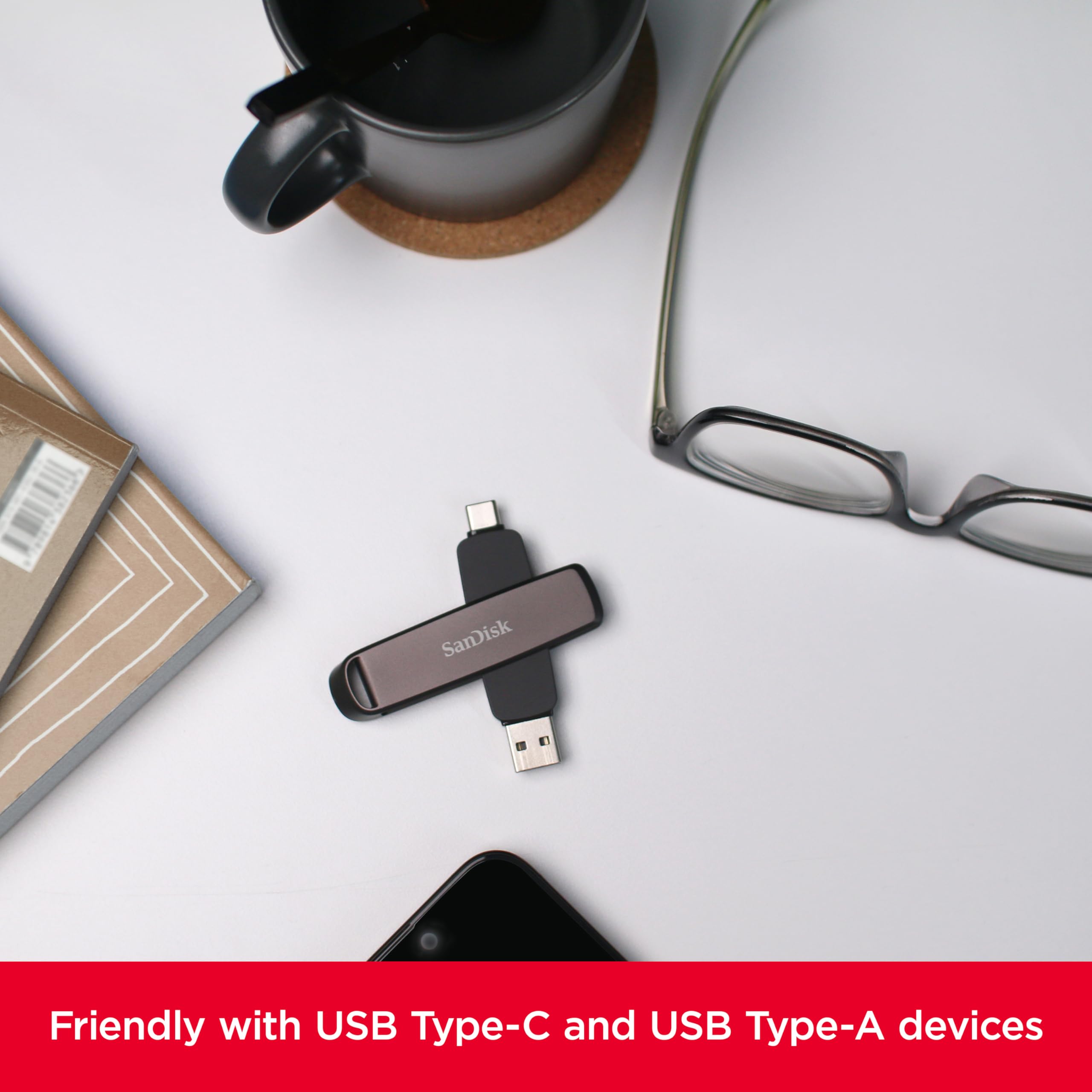 SANDISK 256GB Extreme PRO Dual Drive - Up to 1,000MB/s, USB Type-C, and USB Type-A, High-Performance Flash Drive - SDDDE1-256G-G46