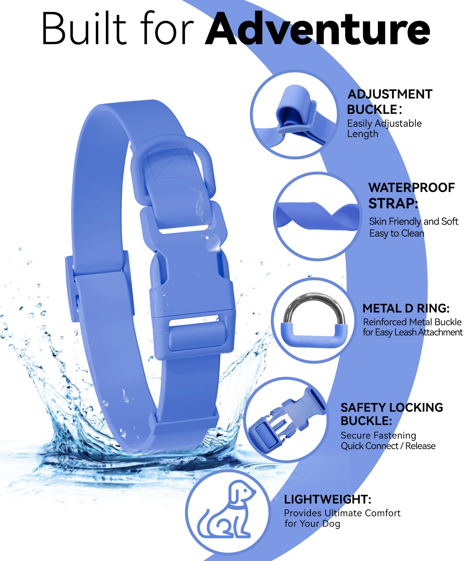 Waterproof Dog Collar, Rubber Adjustable Collars with Quick Release Buckle, Odor-Resistant, Easy to Clean Pet Collars for Small Medium or Large Dogs (Blue, S 9.5-14.1 inch)