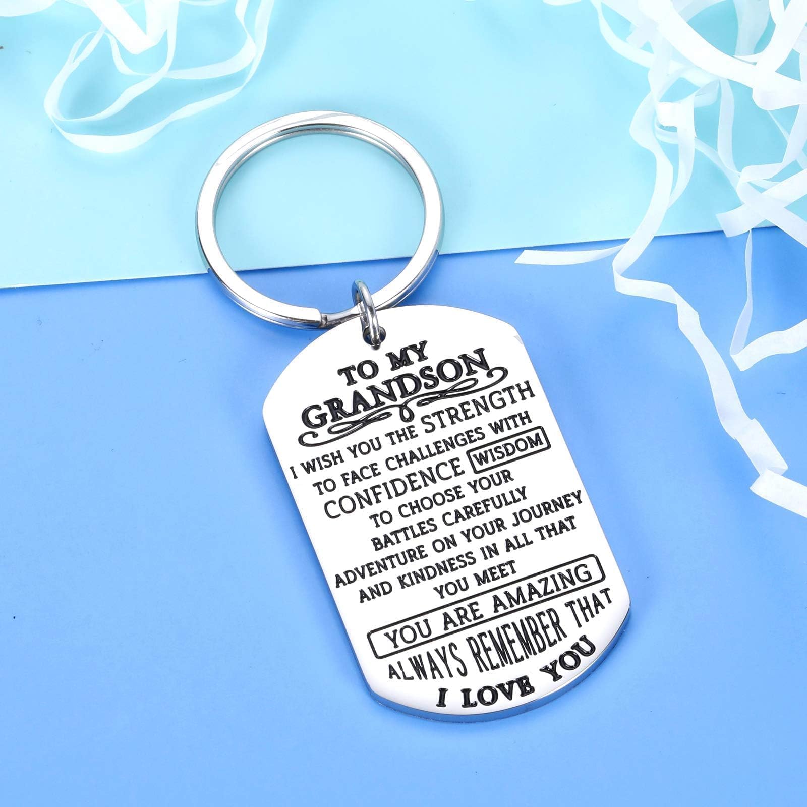 Grandson Gifts from Grandma Grandpa Grandparents Nana To My Grandson Keychain Inspirational Grandma's Boy Gift for Grandson Halloween Gifts Teen Boys Gifts Grandson Birthday Card Christmas Baptism