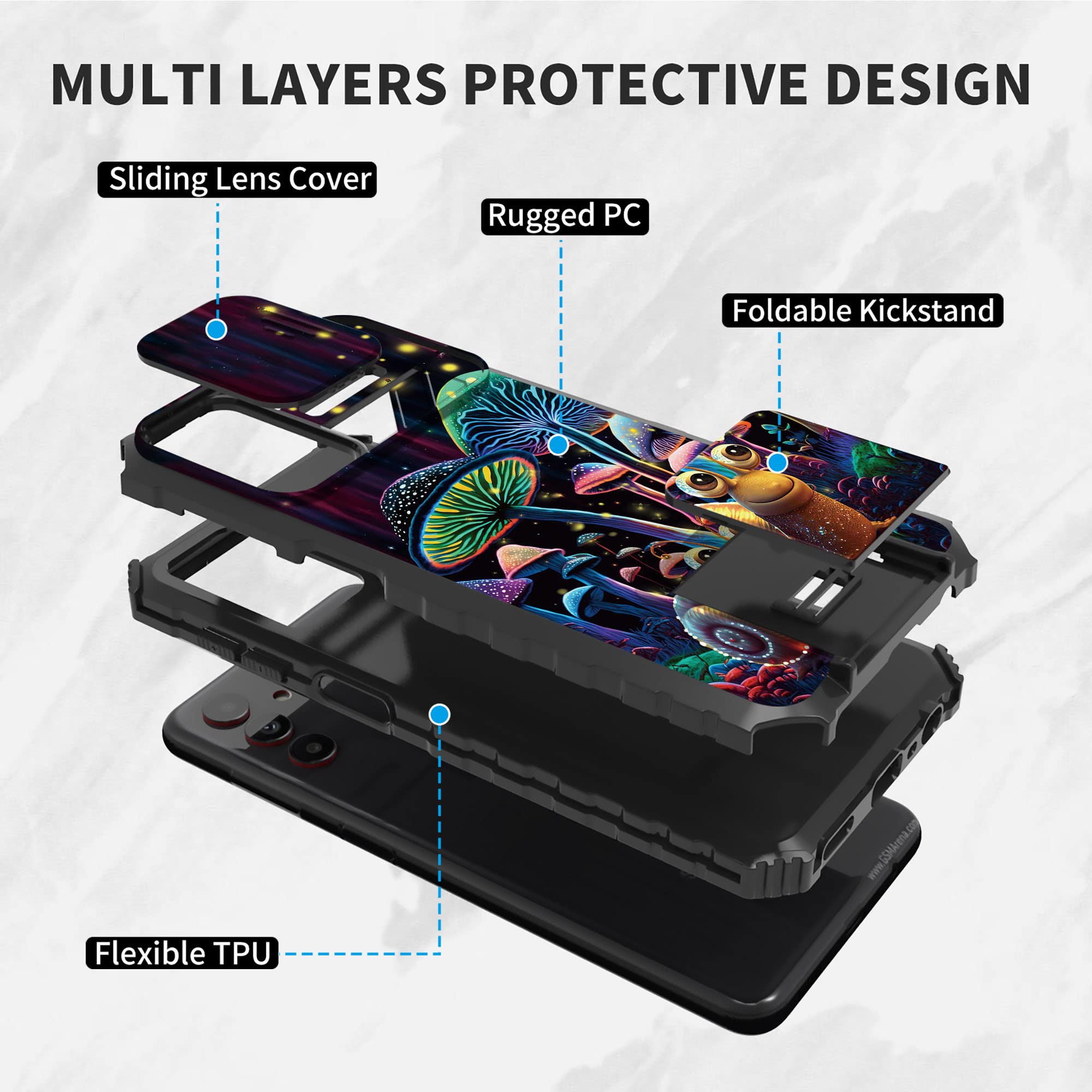 RYUITHDJP for Samsung Galaxy A13 5G Case 6.5" Kickstand Snail Mushroom Design Phone Case for Samsung Galaxy A13 5g Case Camera Lens Protect Shockproof Bumper Full Protection Case