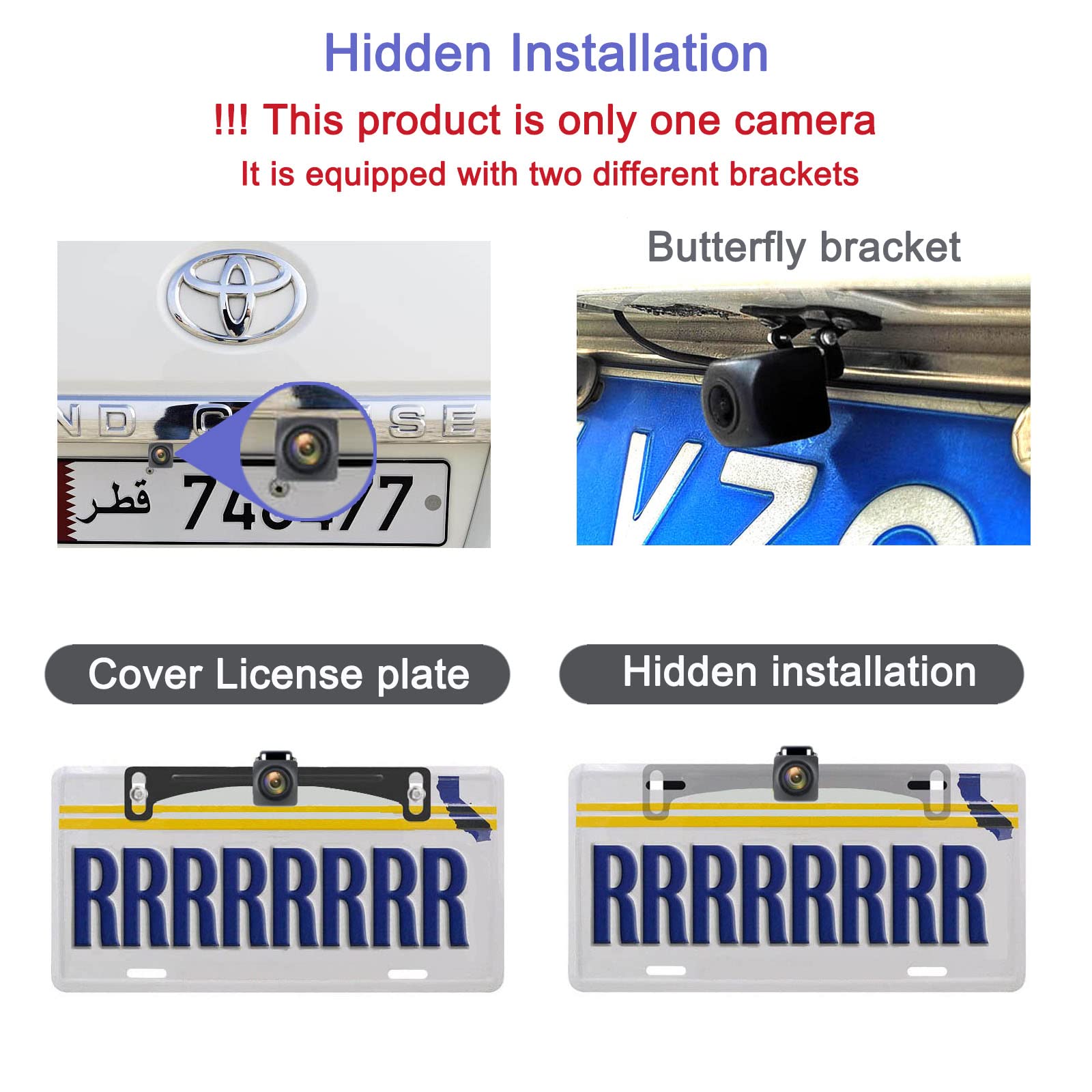 YEOIZO WiFi License Plate Wireless Backup Camera, 720P HD Back up Camera Systems for car, Front/Rear View Reverse Camera, 160° View Angle for Cars SUV Pickup Trailer RV Camper for iPhone iPad Android