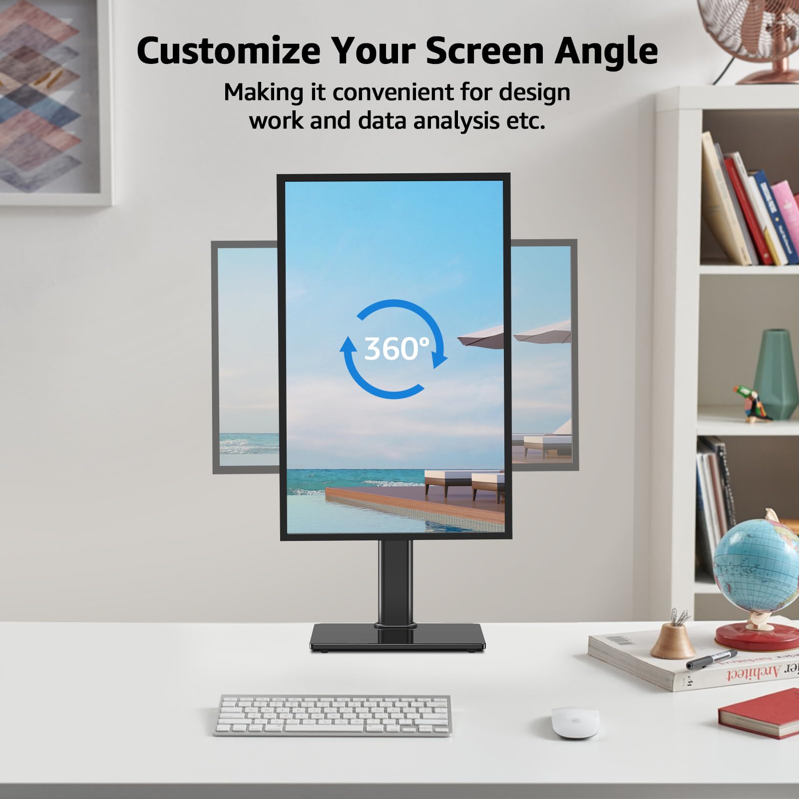 MOUNTUP Vertical Monitor Stand for Max 42 inch 26.4 lbs Computer Screen, Freestanding Single Ultrawide Monitor Mount for Desk, 28.35" Height Adjustable, Rotate VESA Mount, Strong Tempered Glass Base