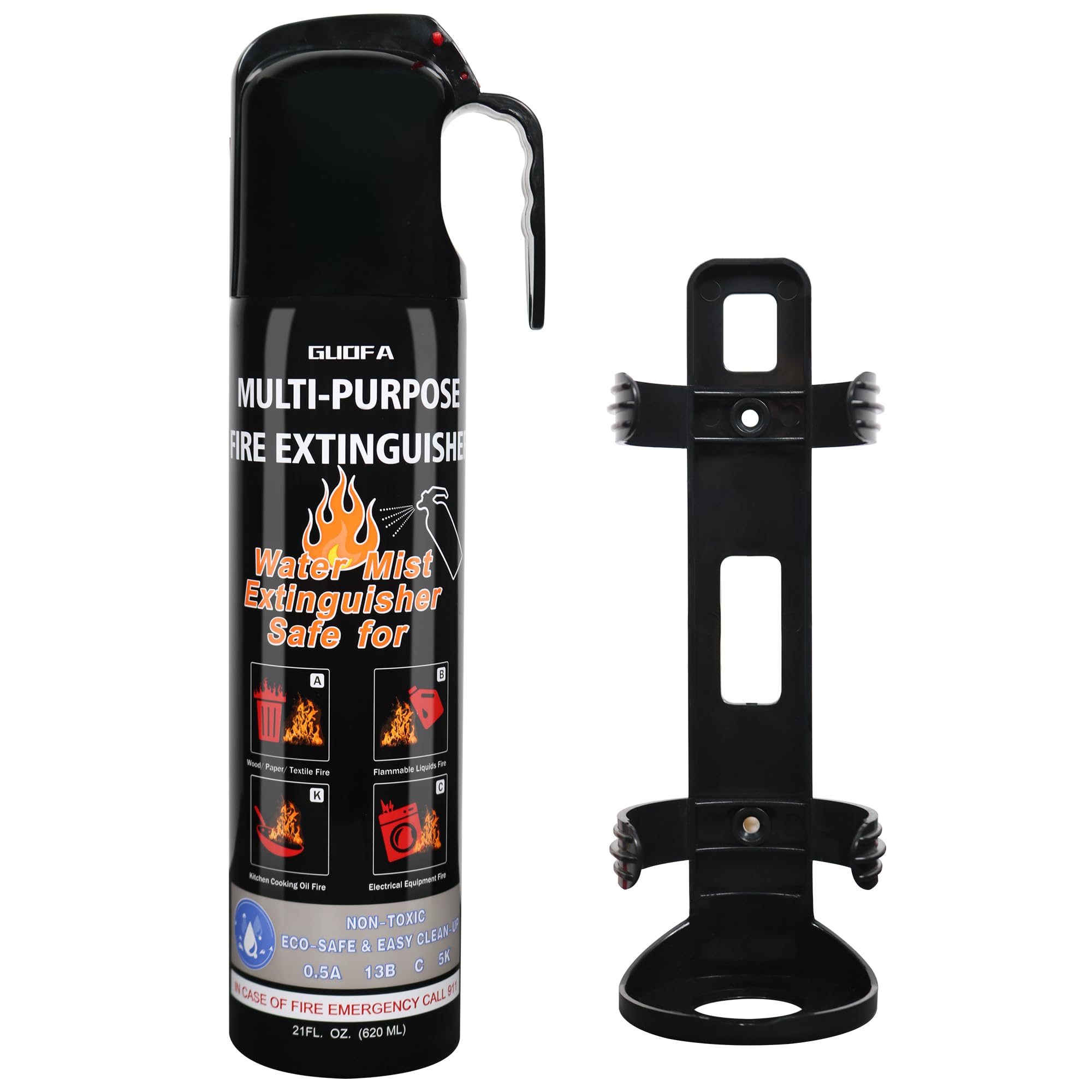 Fire Extinguisher with Mount, 1 Pack Multi-purpose Fire Extinguishers Suitable for A, B, C, K Fire Types, Compact Water-Based Fire Extinguishers for Home Vehicle Boat Kitchen Marine