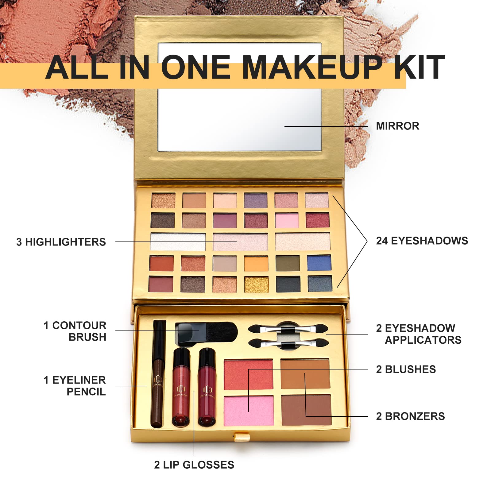 Color Nymph All-in-One Makeup Kit - Perfect Set for Women, Teens, and Beginners! Travel-Friendly Palette with 24 Eyeshadows, Lip Glosses, Brushes, and Mirror - Your Ultimate Makeup Solution!