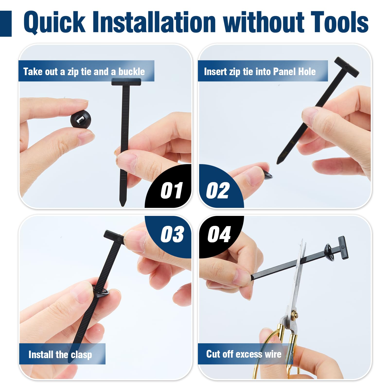 Nylon Universal Cable Tie Buckle, Multi-Functional Black Zip Ties with Pin & Button, 100 PCS Snap-Fit Nylon Fastening Clip for Car Repairs,Home,Garden,Workshop