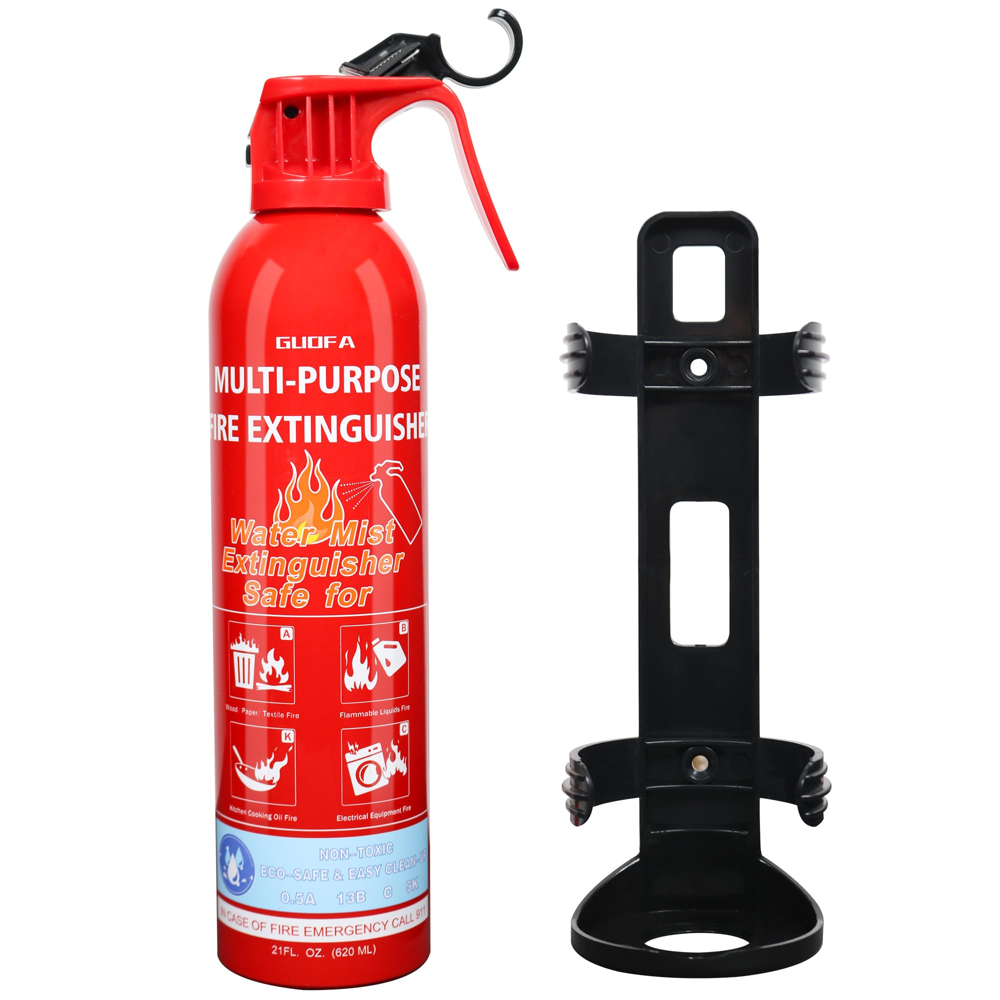 Fire Extinguishers with Mount, 1 Pack Versatile Water-Based Fire Extinguisher for A B C K Fire Types, Portable Extinguisher for Home Boat Kitchen Vehicle Truck Garage Office