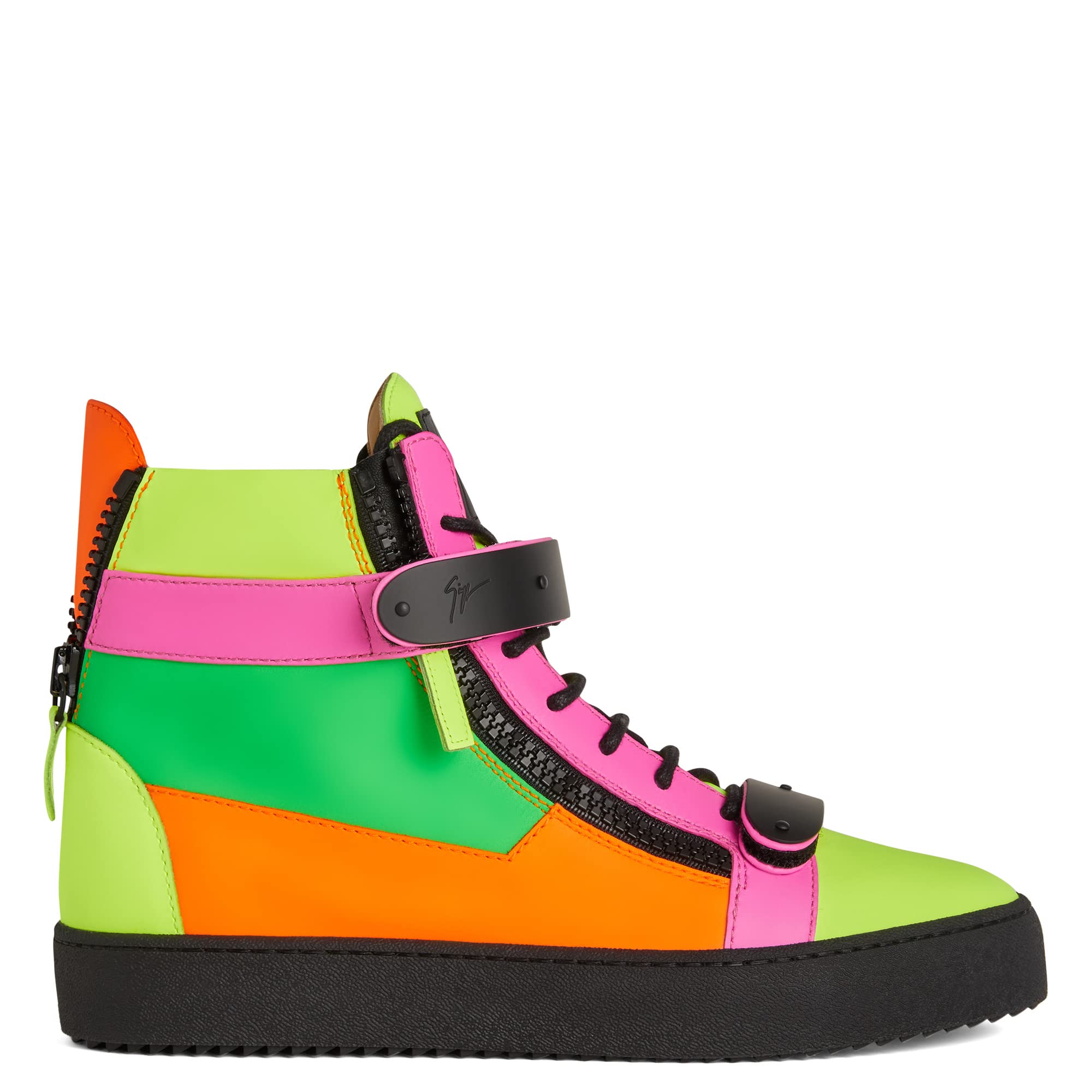 Giuseppe Zanotti, Coby Neon Multicoloured Leather High-Top Sneakers, 9.5, Multicolor