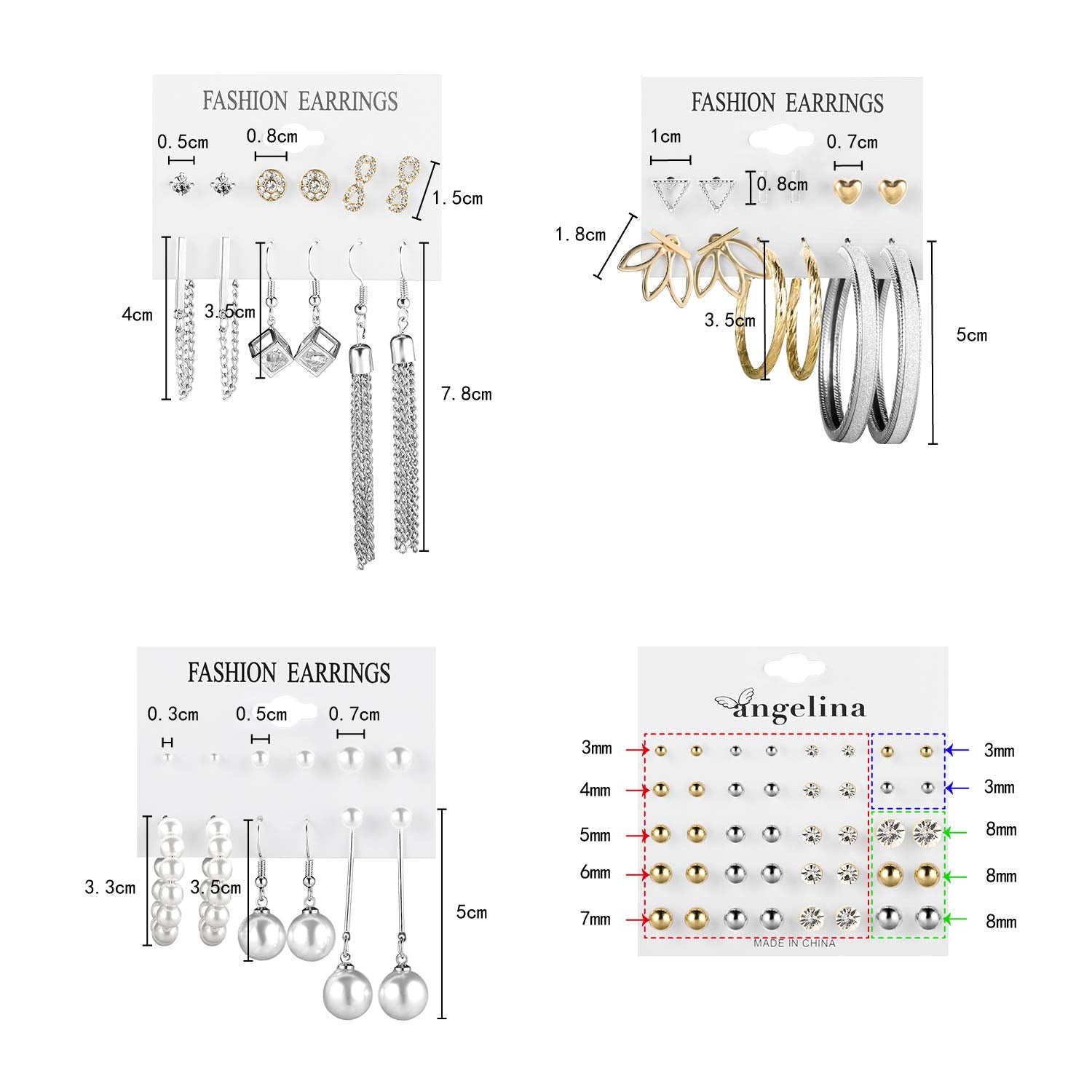 Fashion Earrings for Women Girls, Funtopia 68 Pairs Drop Dangle Earrings, Statement Stud Earrings Pearl Earrings Set for Party Jewelry Gift (Gold and Silver)