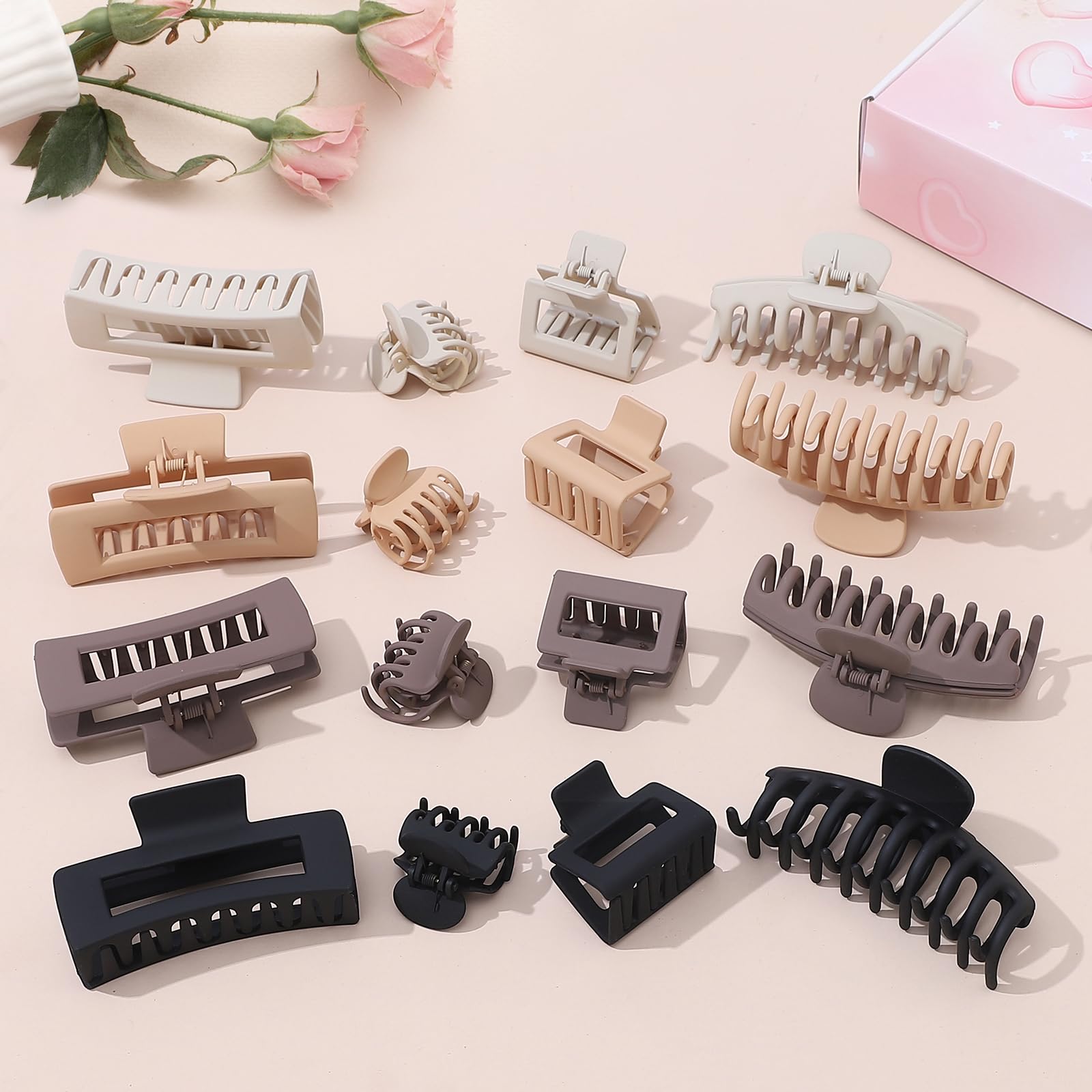 NEW LIVE Hair Clip 16 Count for Women - Hair Claws for Thin Thick Curly Hair - Large and Small Matte Banana Clips - Strong Hold Nonslip Hair Claws - Various Sizes and Styles