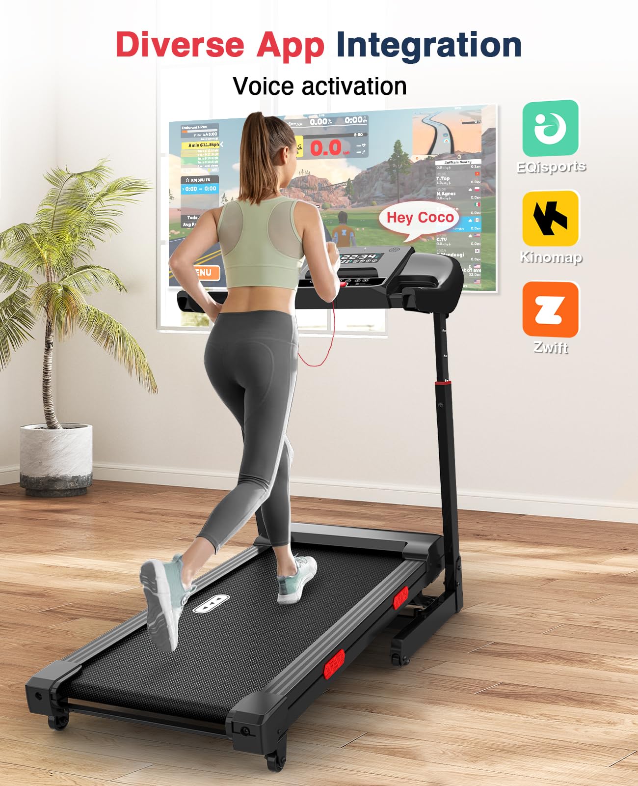 Redliro Treadmill with 15% Auto Incline - 350 lbs Capacity Foldable Running 3.0HP Treadmill for Home - Adjustable Handrail Height - APP & Voice Control - Bluetooth Speaker (Glossy Black)